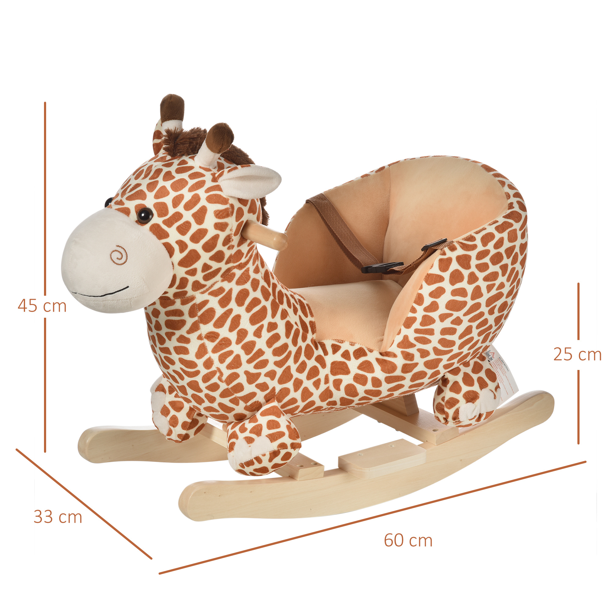 Cavallo a dondolo in legno giraffa per i bambini 60x33x45cm - 