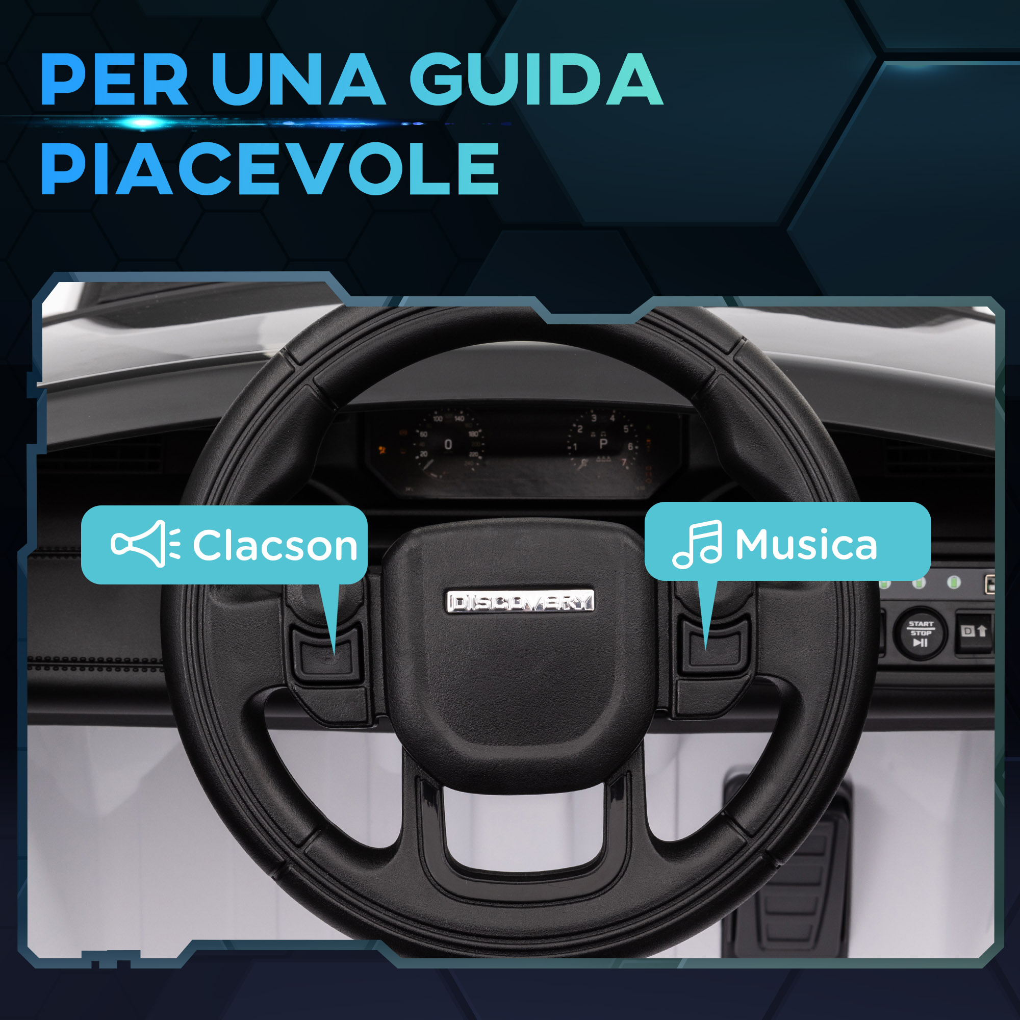 Macchina elettrica per bambini a licenza land rover con fari, clacson e cintura,106x65.5x51 cm, bianco - 