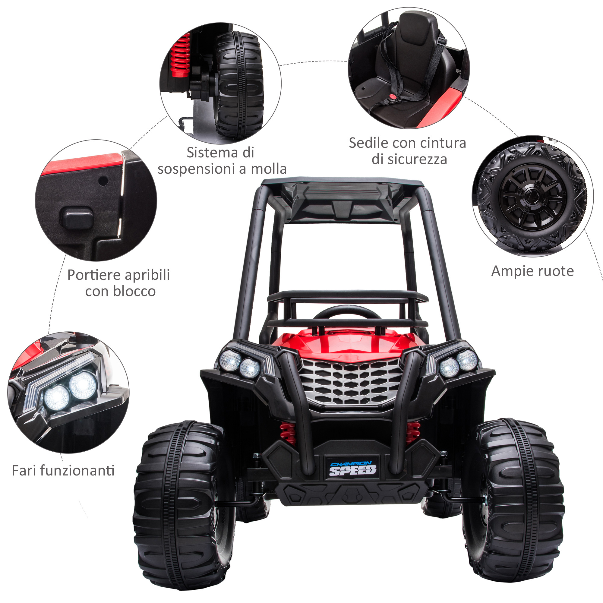 Macchina elettrica per bambini 12v, velocità 3-6km/h, quad elettrico mini con doppio motori, usb, lettore mp3 e telecomando, 118x76x104cm - 