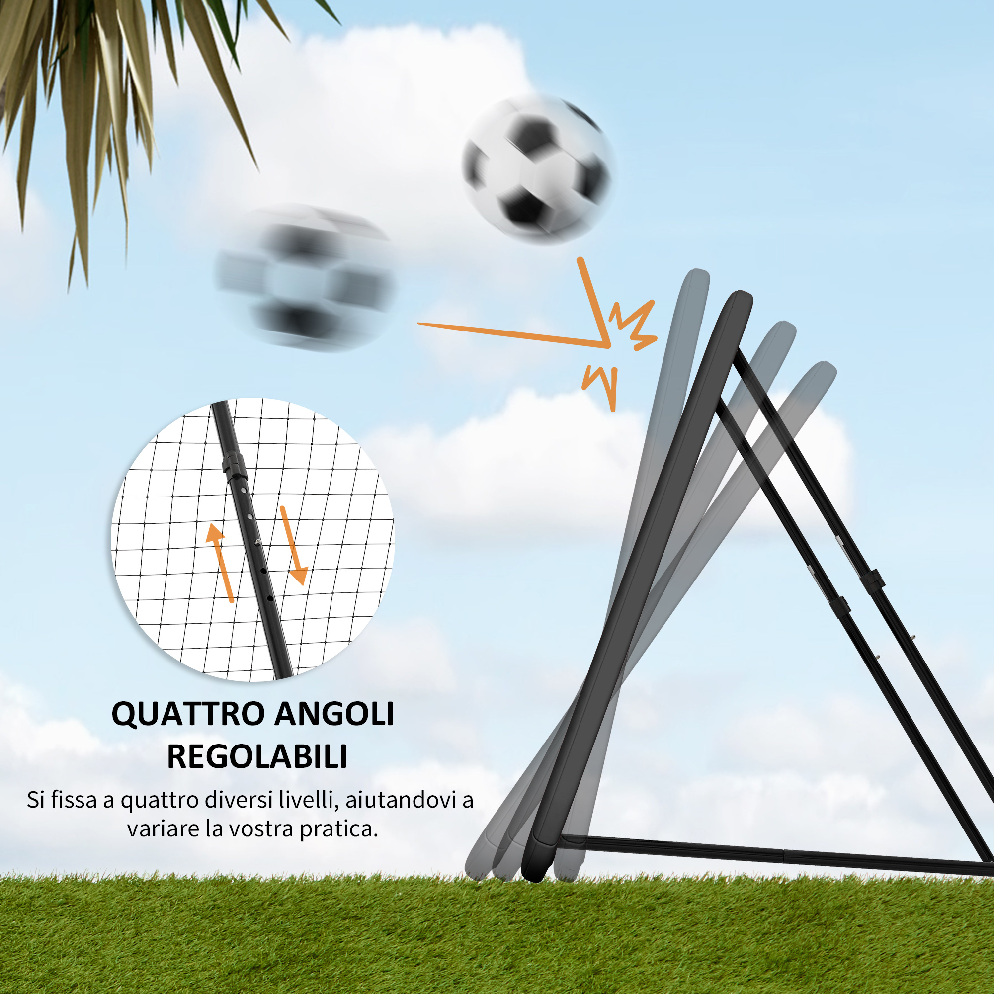 Rebounder pieghevole e regolabile da esterno per calcio, baseball e pallavolo, 128x118x108-120 cm, nero - 