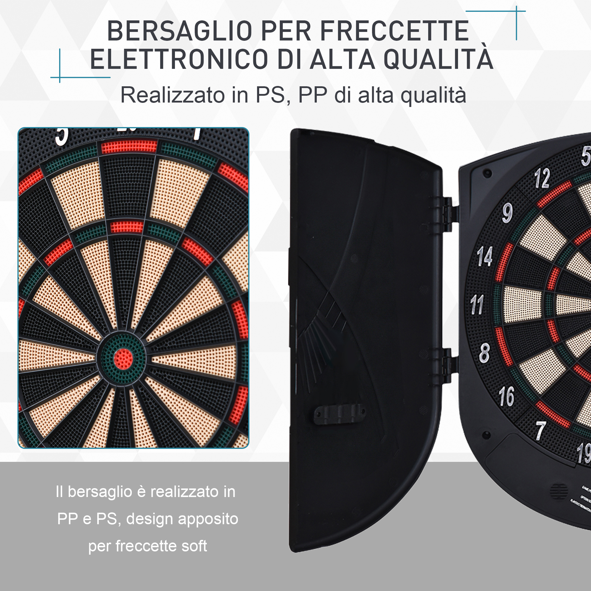 Bersaglio freccette elettronico per 8 giocatori con 6 freccette, schermo lcd, 2 porte e 26 modalità di gioco - 