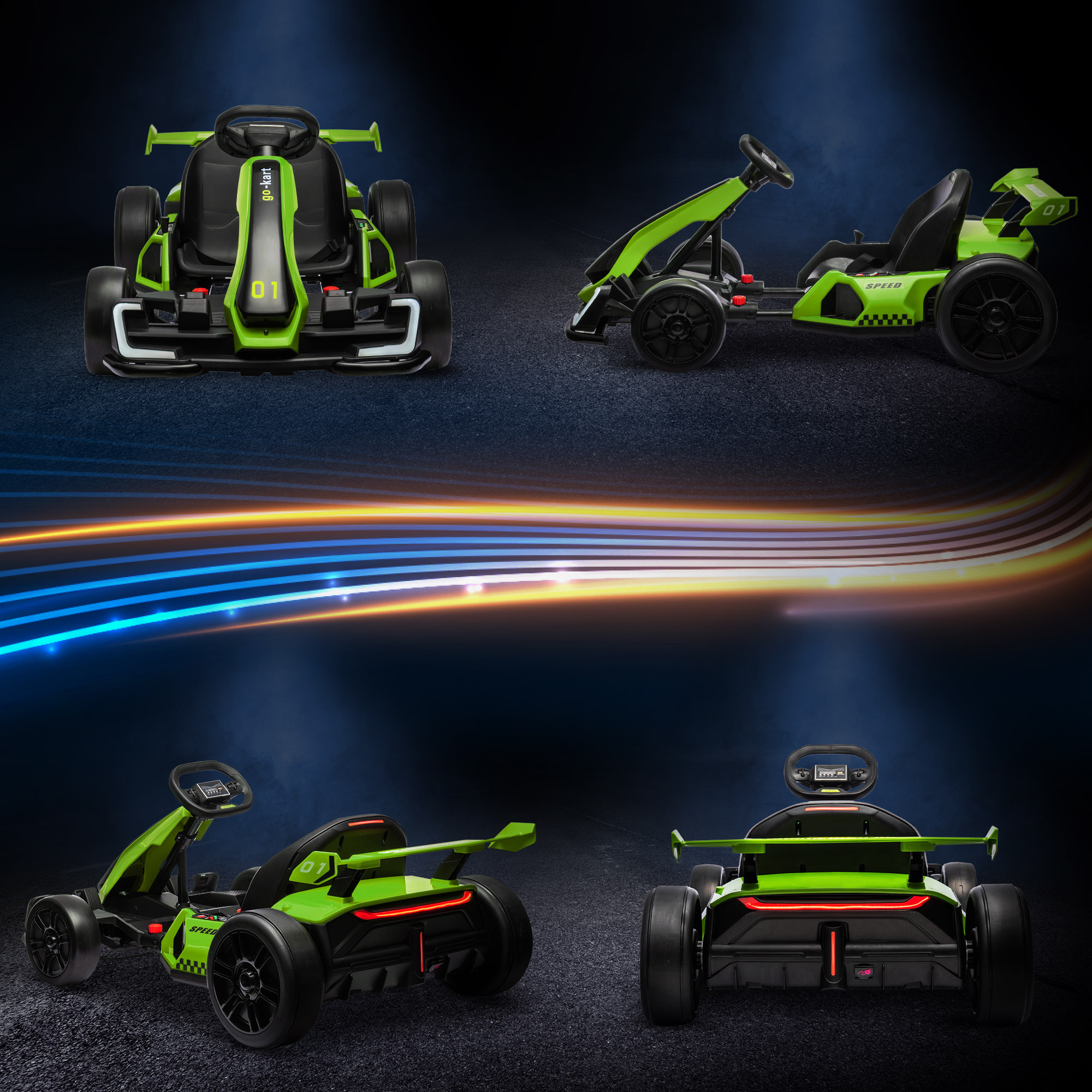 Go kart elettrico per bambini 6-12 anni 24v 12km/h con seggiolino regolabile, verde - 