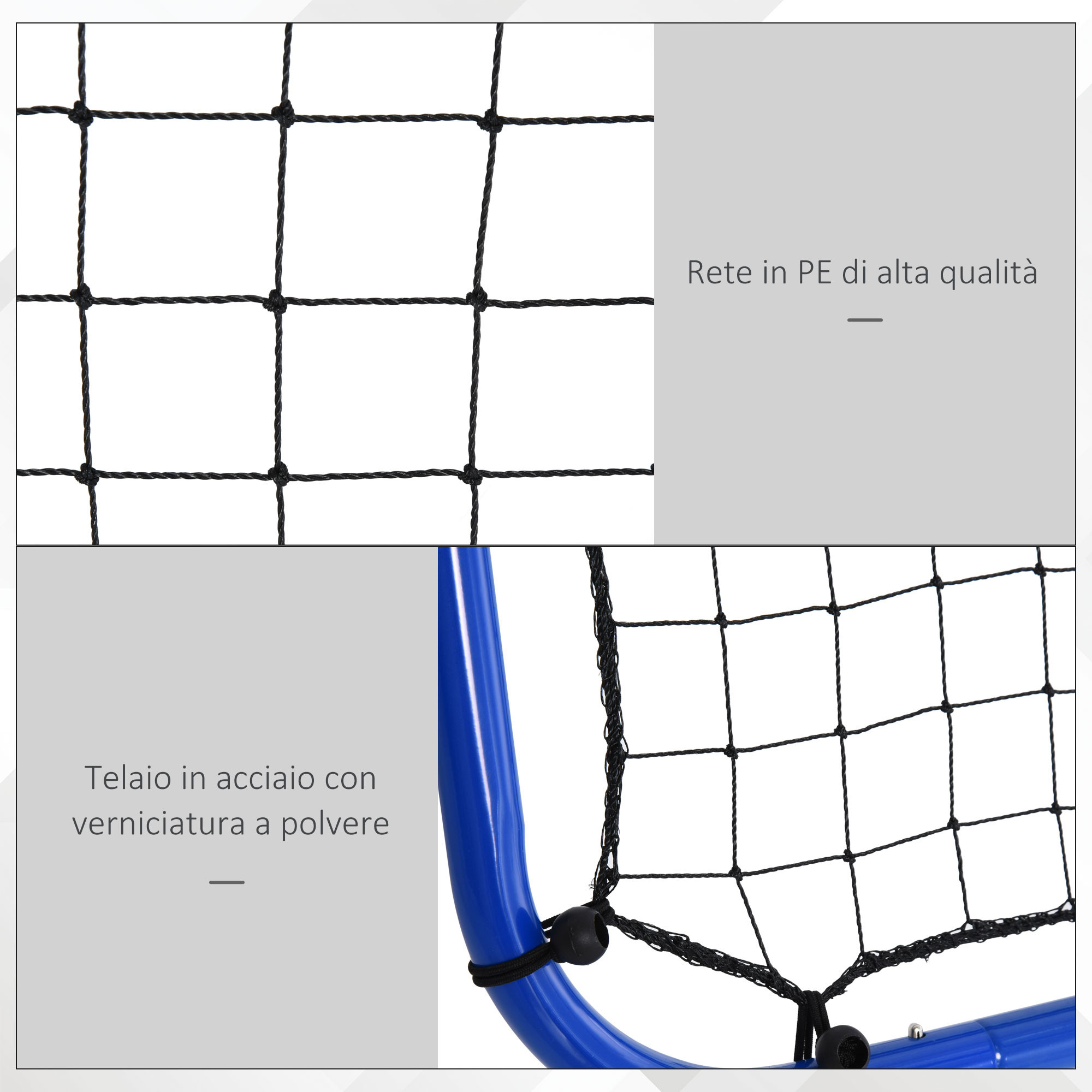 Rete da calcio rebounder pieghevole con angolo regolabile e picchetti, 100x95x90 cm, blu - 