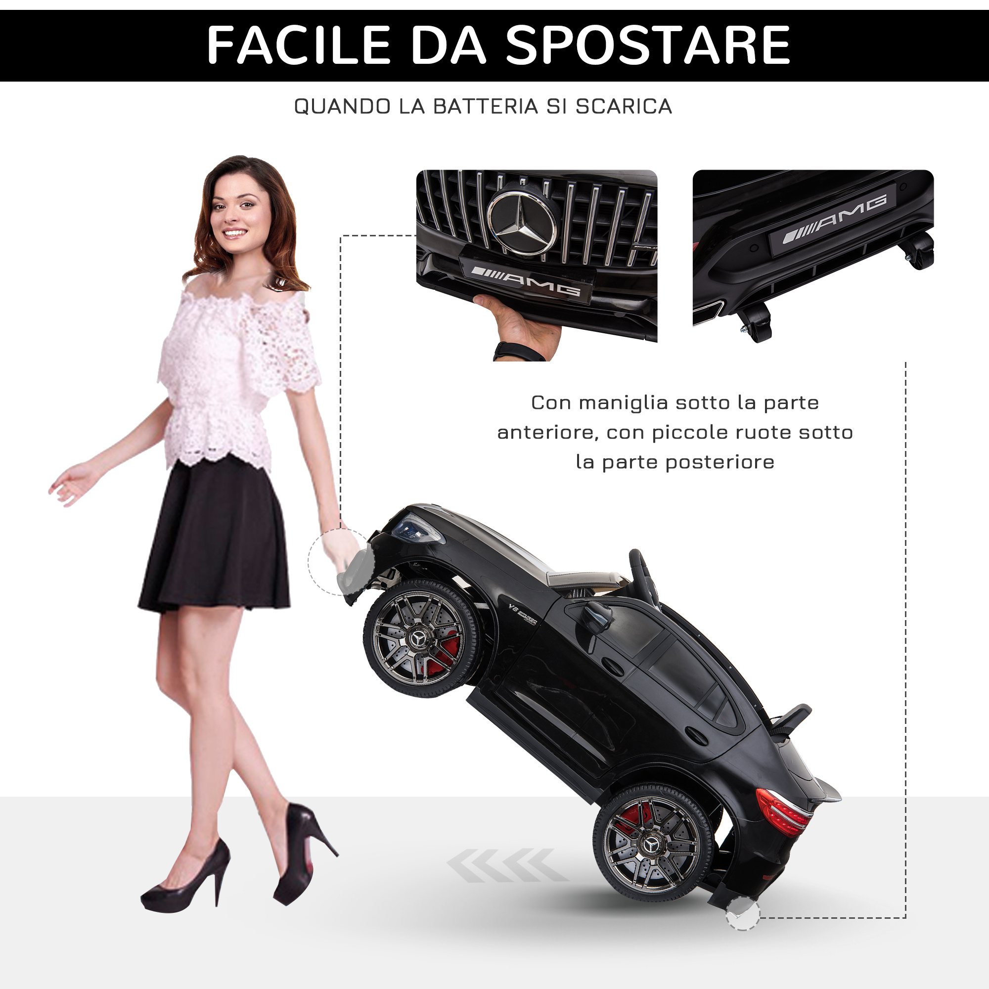 Macchina elettrica per bambini 3-5 anni mercedes con cintura di sicurezza e telecomando, nero - 