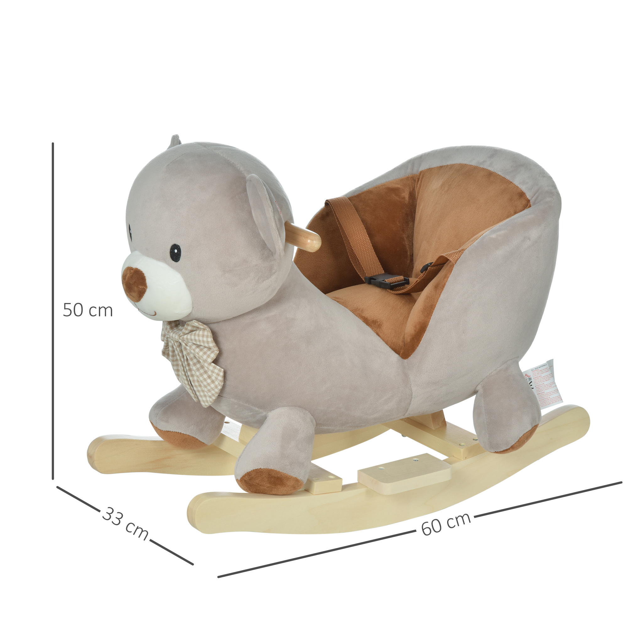 Cavallo a dondolo a forma di orso con suoni, cavalluccio a dondolo per bambini 18-36 mesi interattivo, grigio, 60x33x50cm - 