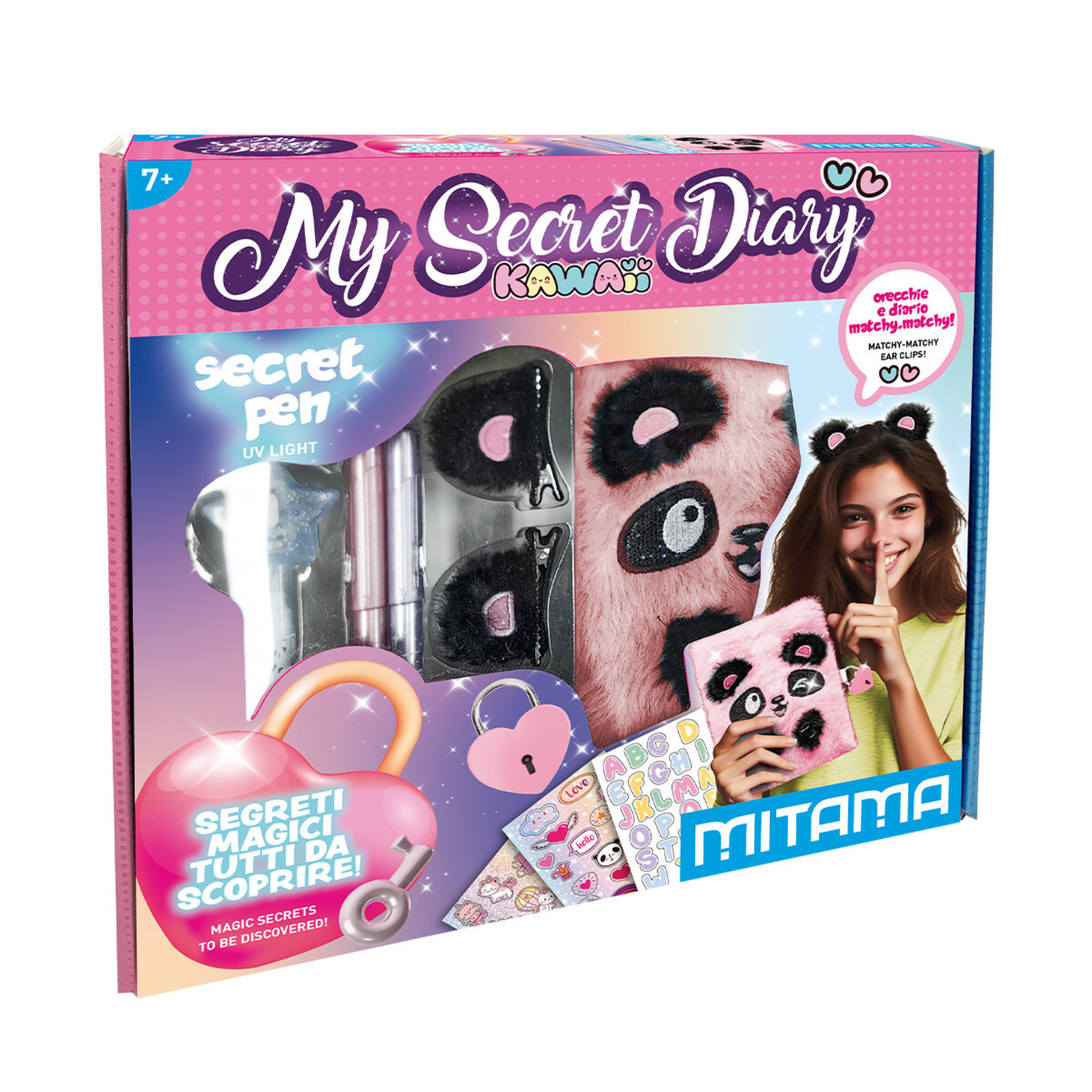 My kaiwaii secret diary panda, diario segreto, secret pen, 2 clip, pennarelli glitter - MITAMA