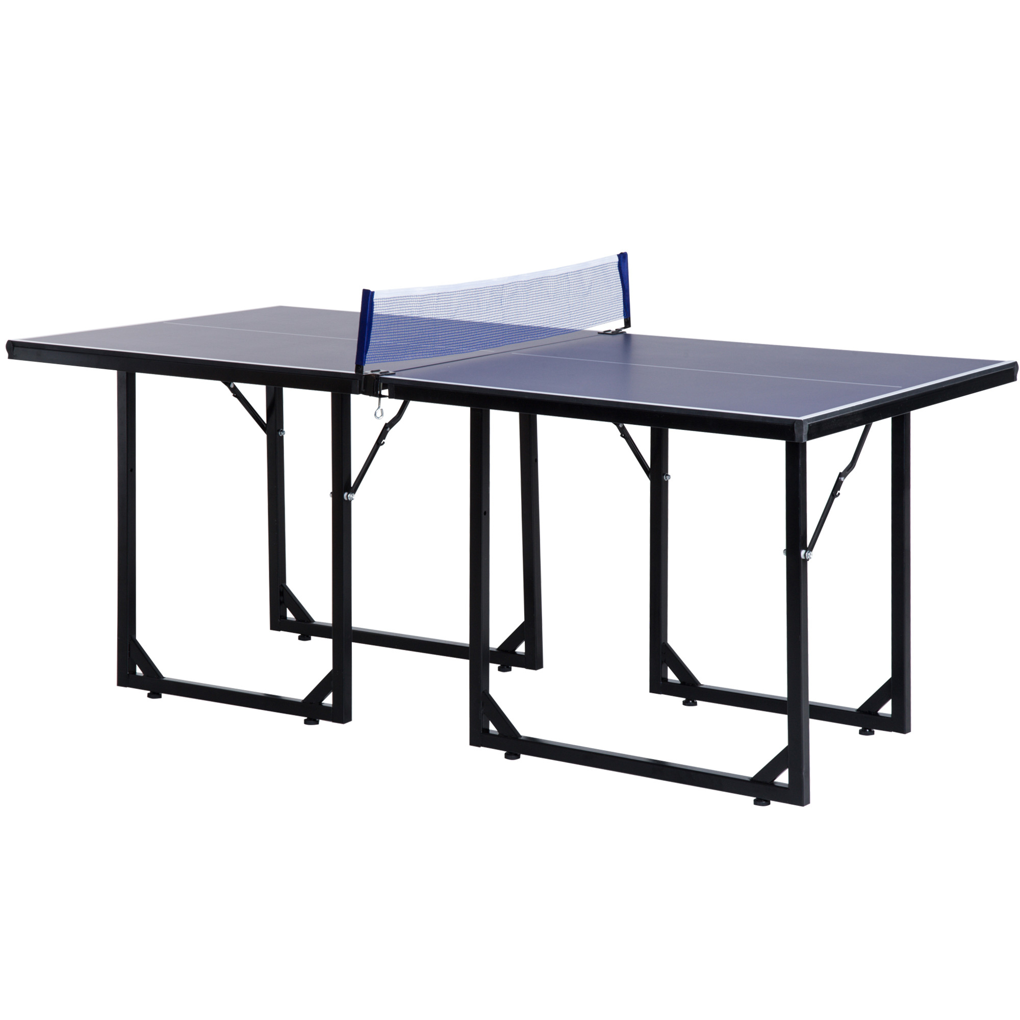 Tavolo da ping pong pieghevole e salvaspazio con rete da gioco per interno, in acciaio e mdf, 182x91x76cm, blu - 