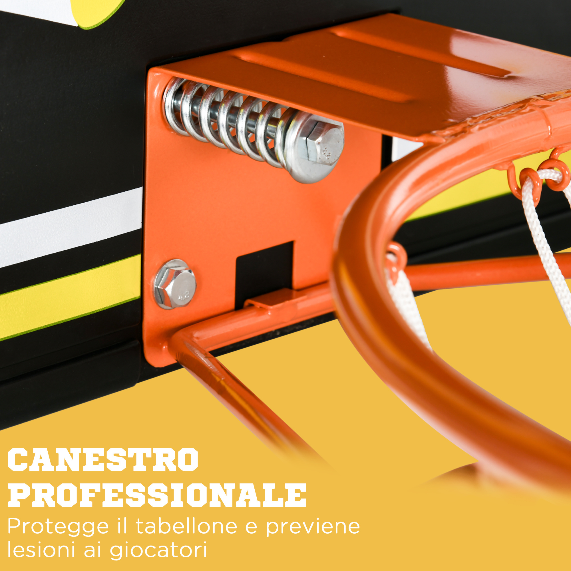 Canestro basket per bambini e adulti da indoor e outdoor in acciaio e pe, 110x90x70 cm, nero e giallo - 