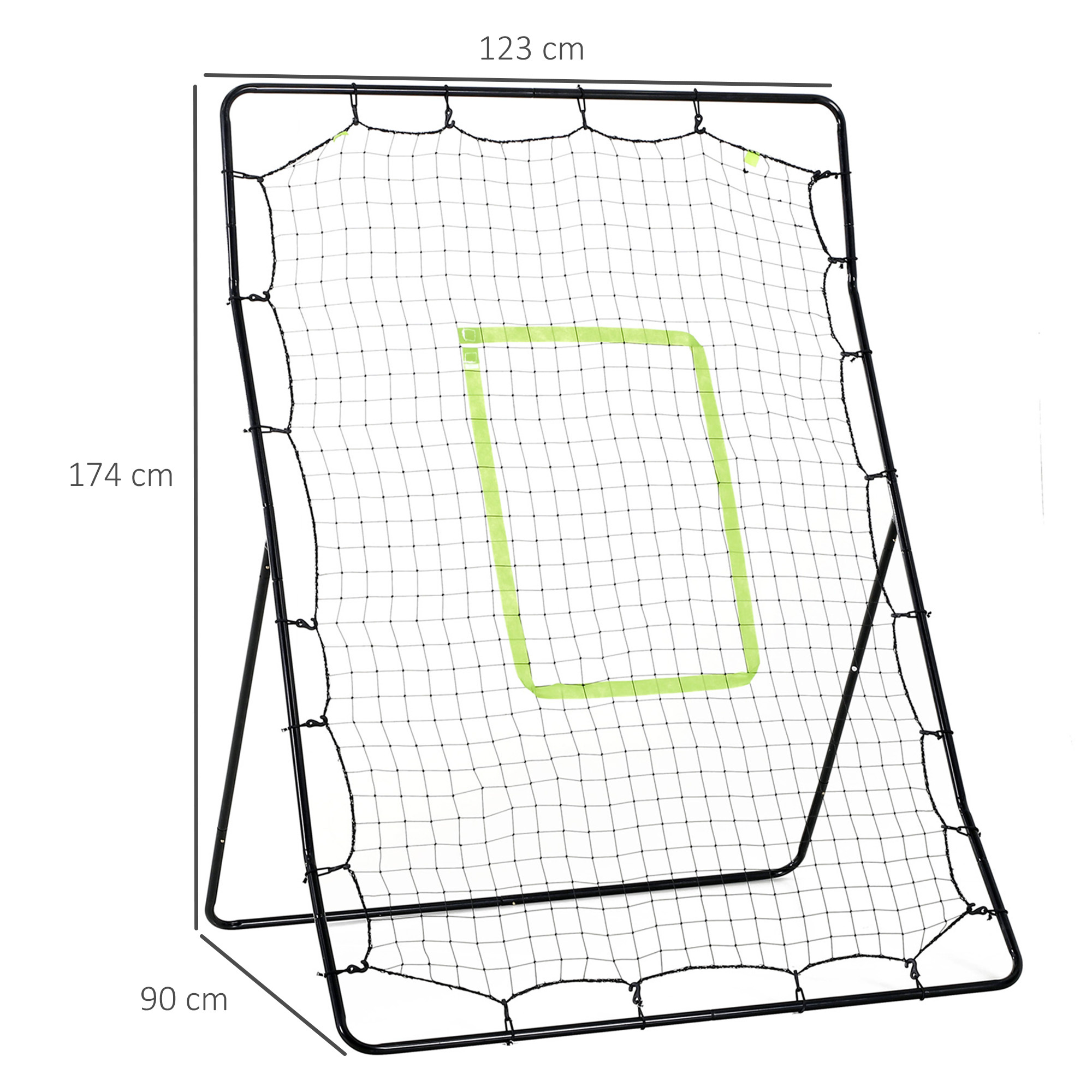 Rebounder per calcio e baseball pieghevole con zona di precisione, in pe e metallo, 123x90x174 cm, nero - 