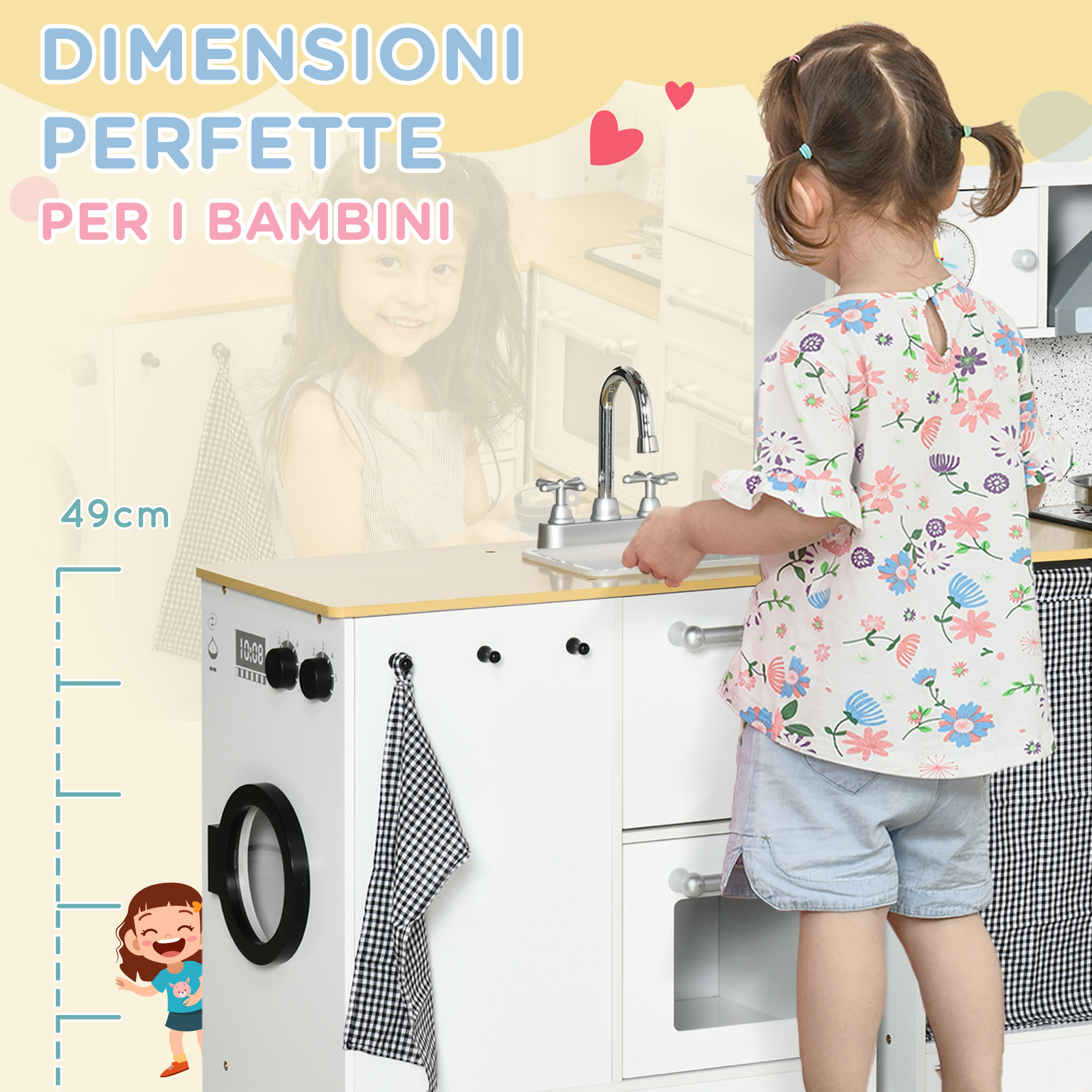 Cucina giocattolo 2 pezzi per bambini 3-6 anni con utensili da cucina, luci ed effetti sonori, in mdf e pp - 