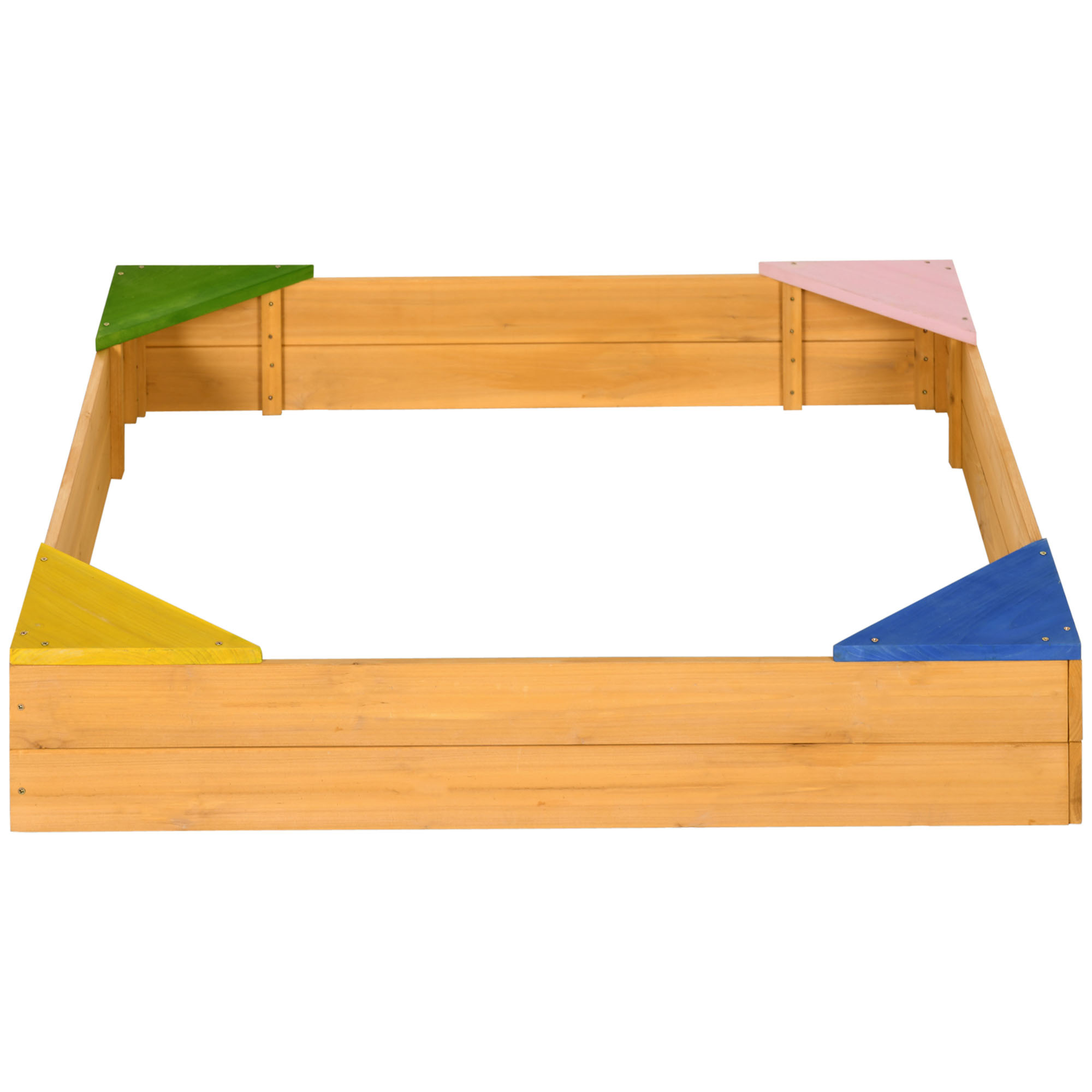 Sabbiera per bambini da 4 posti in legno di abete con design senza fondo, 109x109x19.8 cm - 