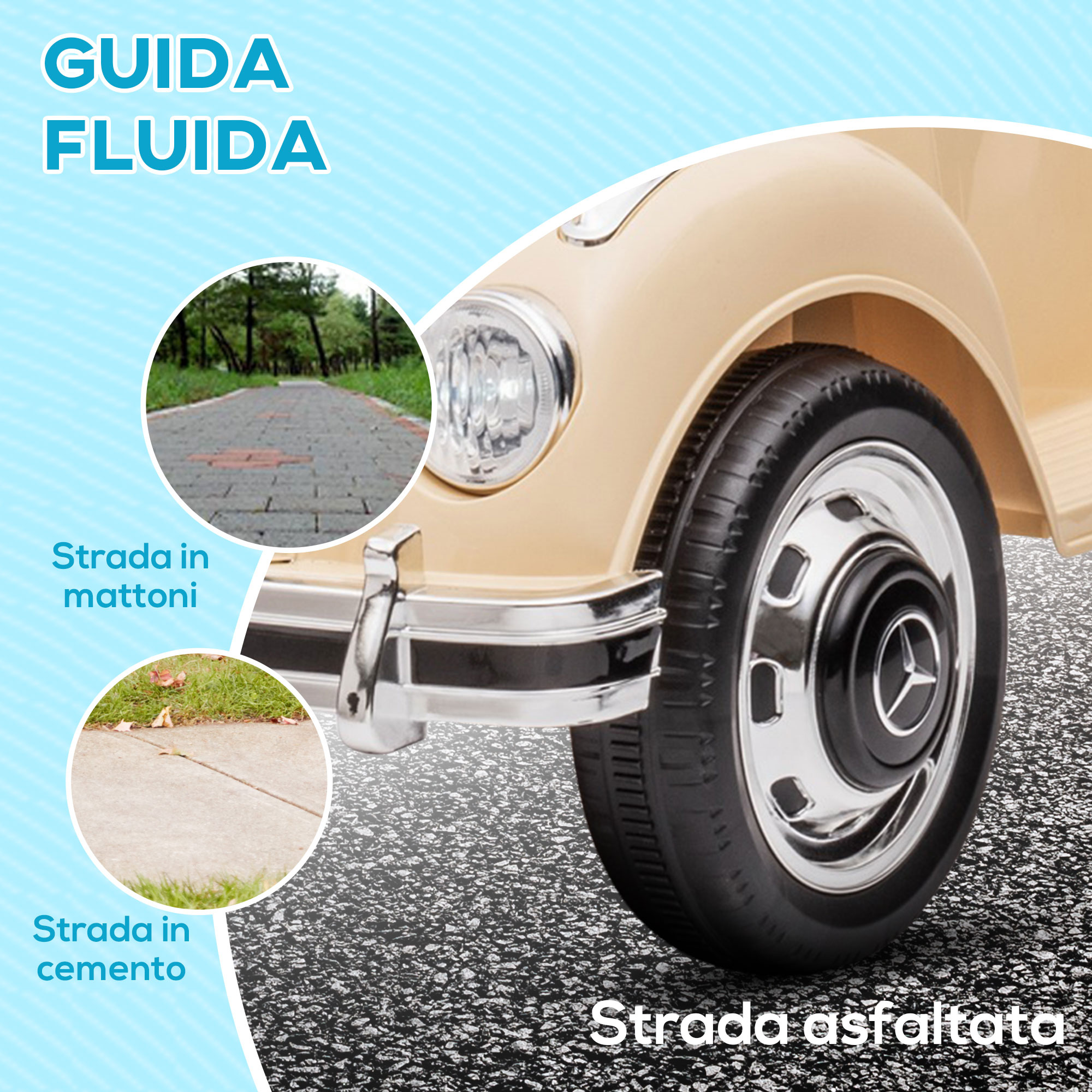 Macchina elettrica per bambini 18-48 mesi licenza mercedes-benz con musica, beige - 