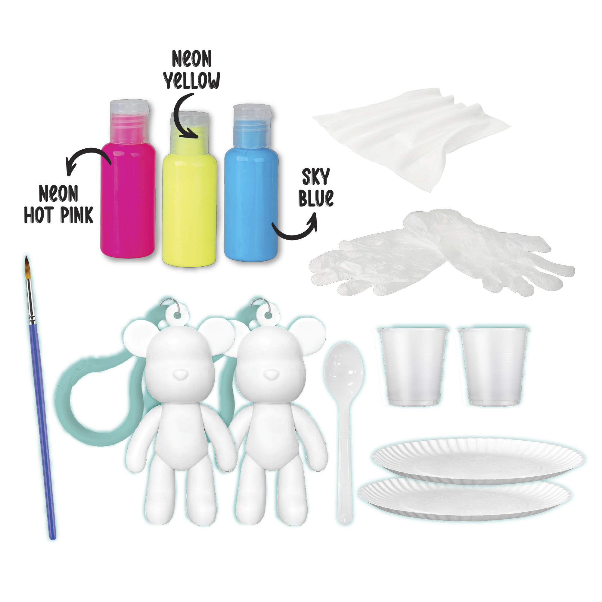 Fluid art kit portachiavi – 2 orsetti da decorare con colori acrilici - CREA MANIA