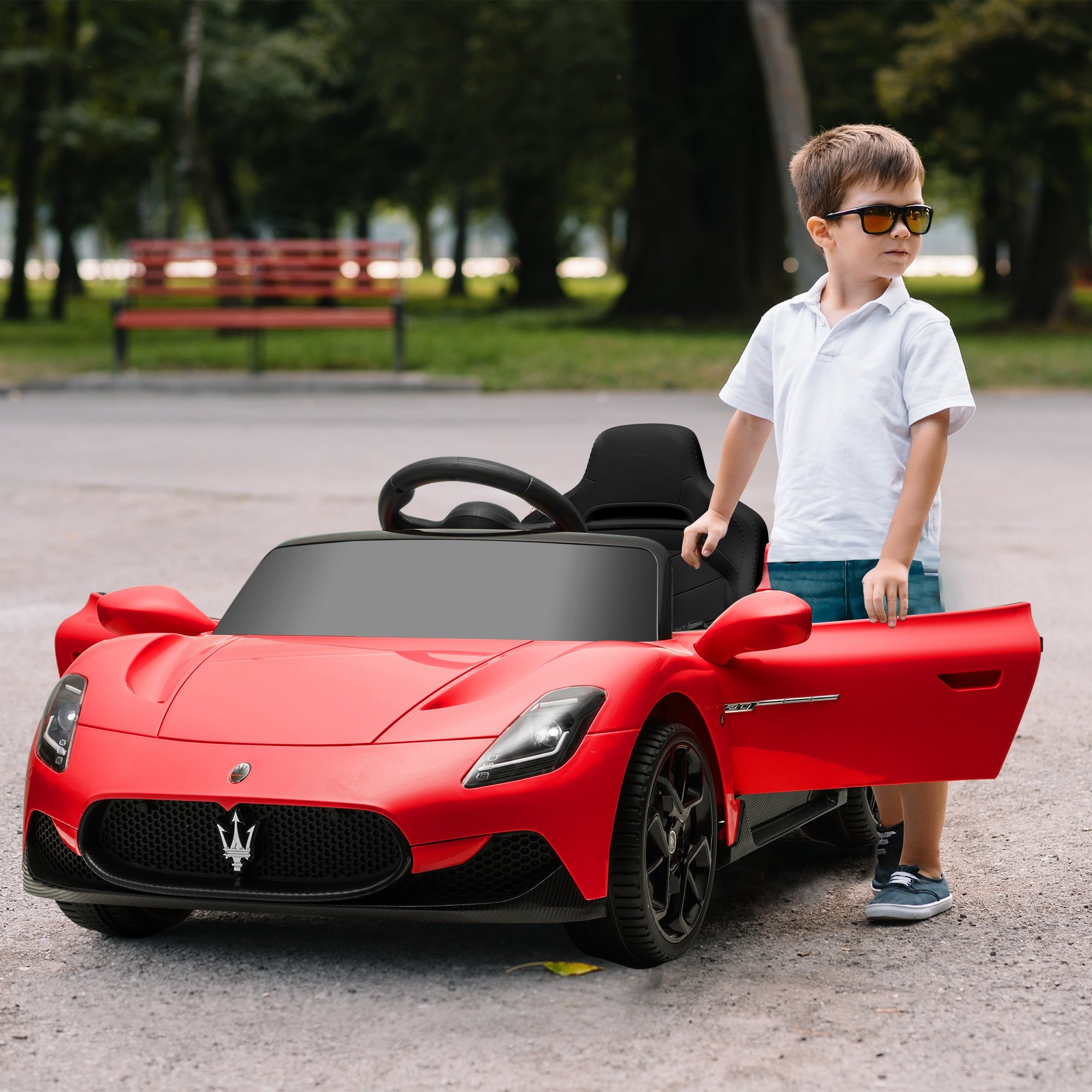 Macchina per bambini maserati mc20, guida manuale, telecomando e fari led, età 3-6 anni, rosso - 