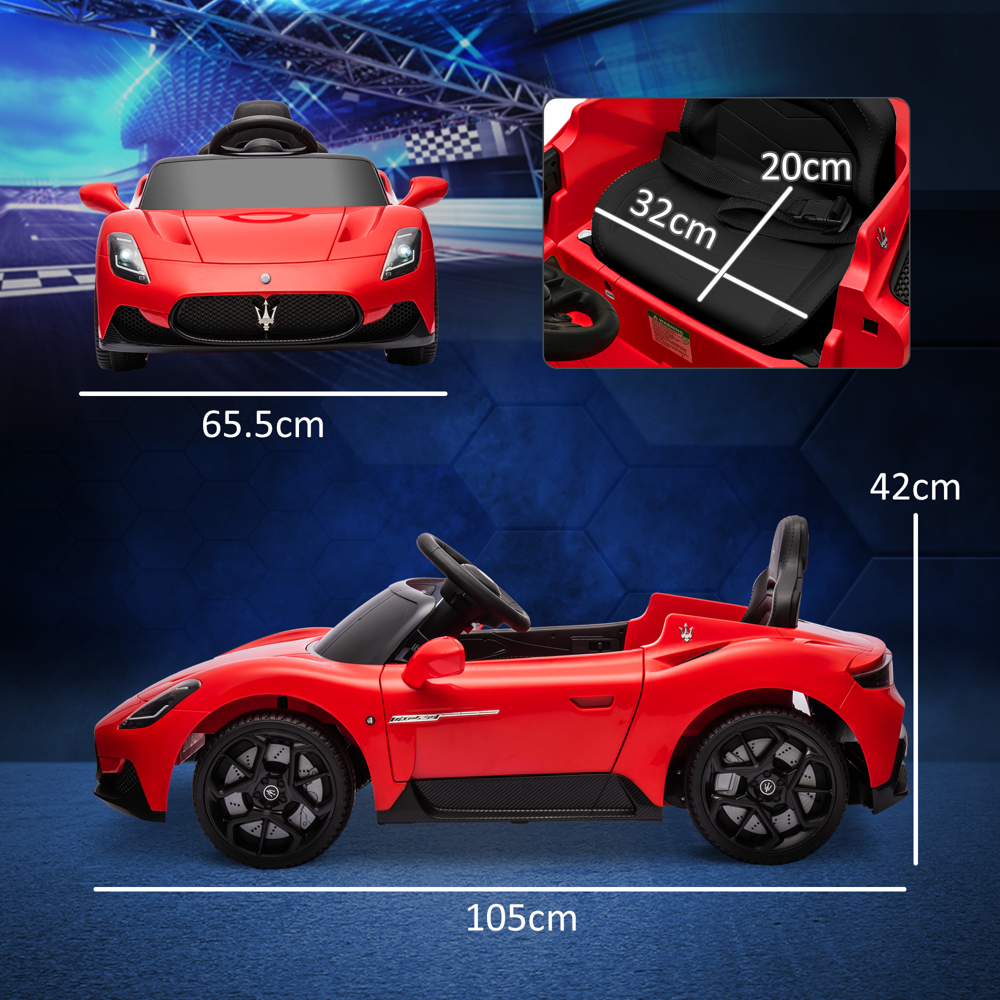 Macchina per bambini maserati mc20, guida manuale, telecomando e fari led, età 3-6 anni, rosso - 