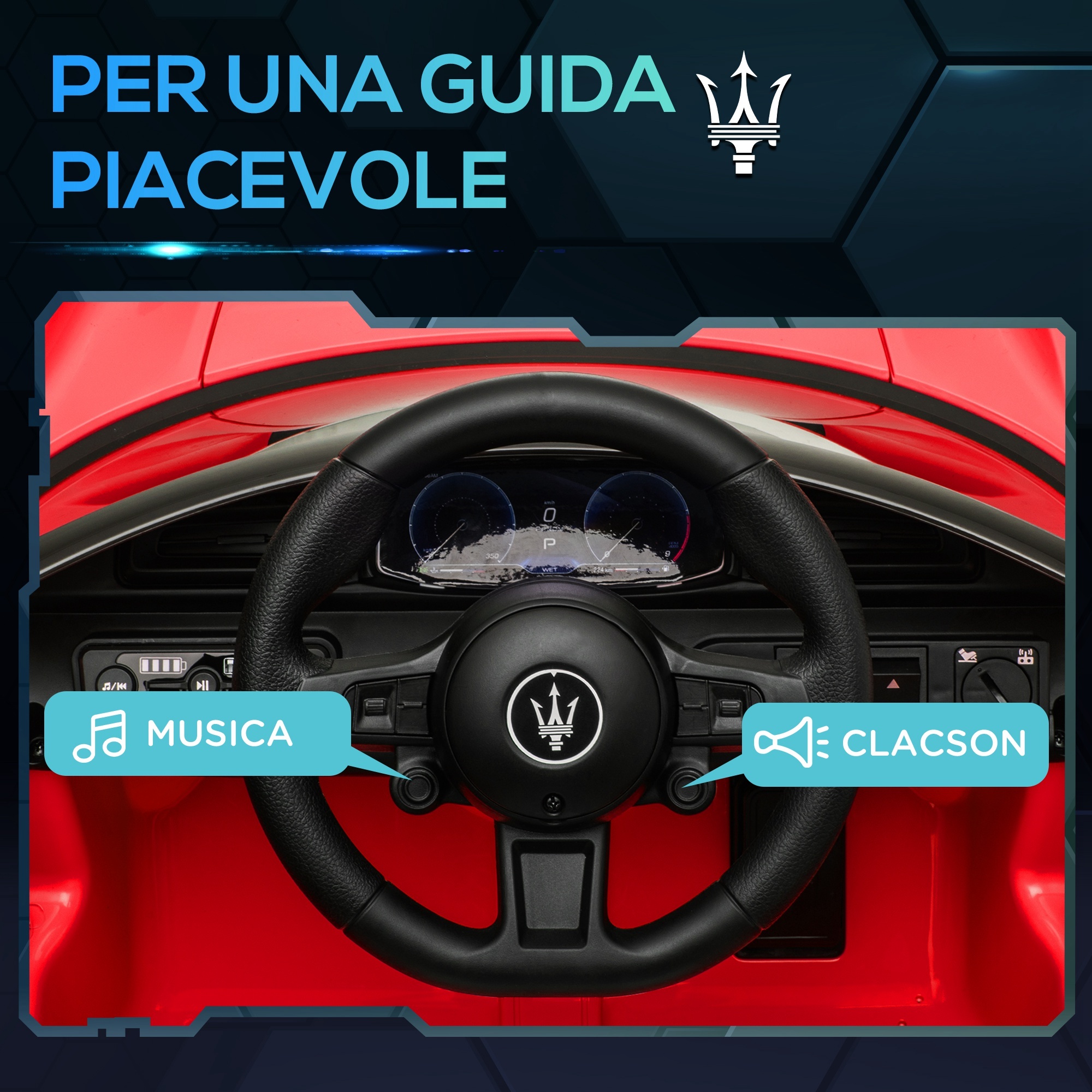 Macchina per bambini maserati mc20, guida manuale, telecomando e fari led, età 3-6 anni, rosso - 