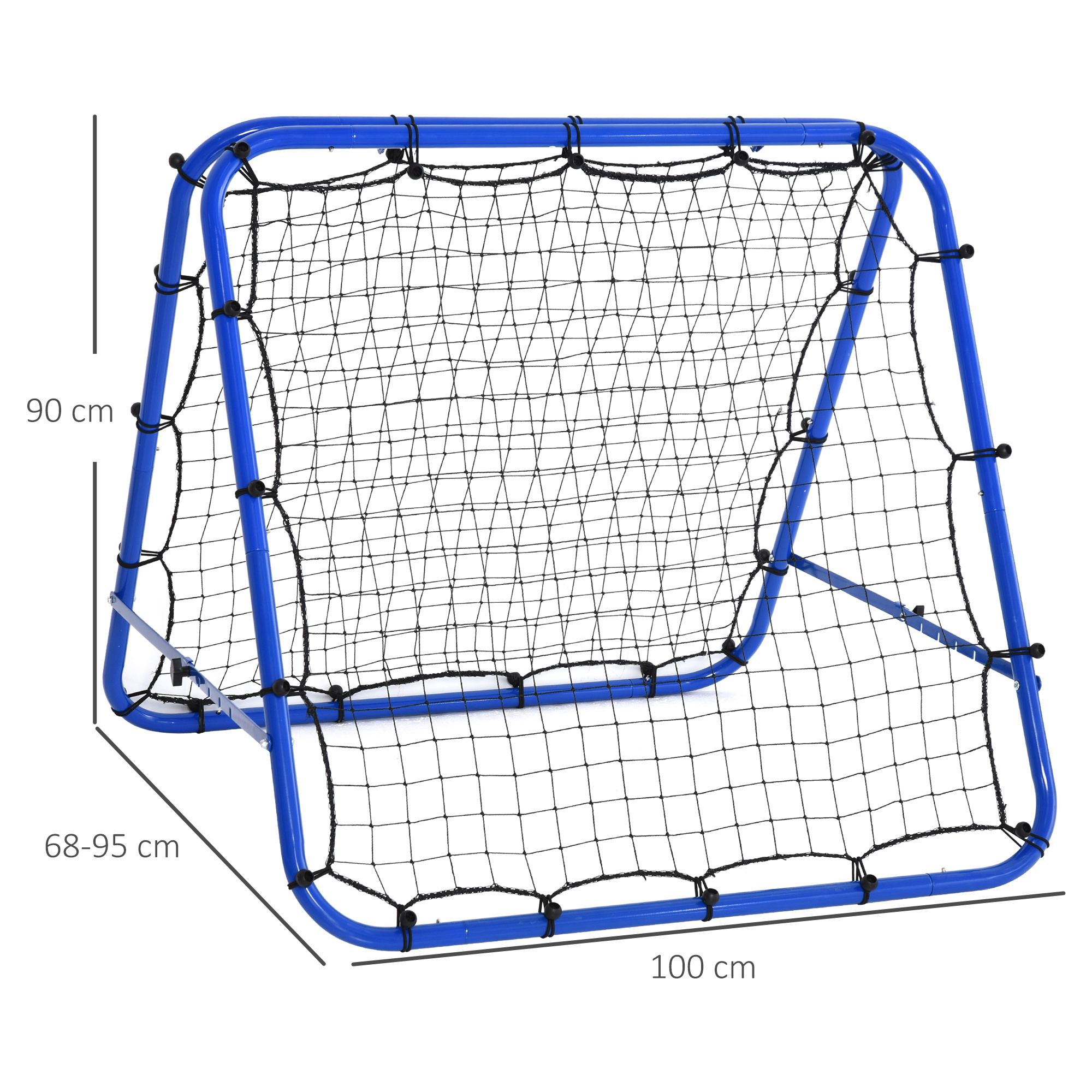 Rete da calcio rebounder pieghevole con angolo regolabile e picchetti, 100x95x90 cm, blu - 