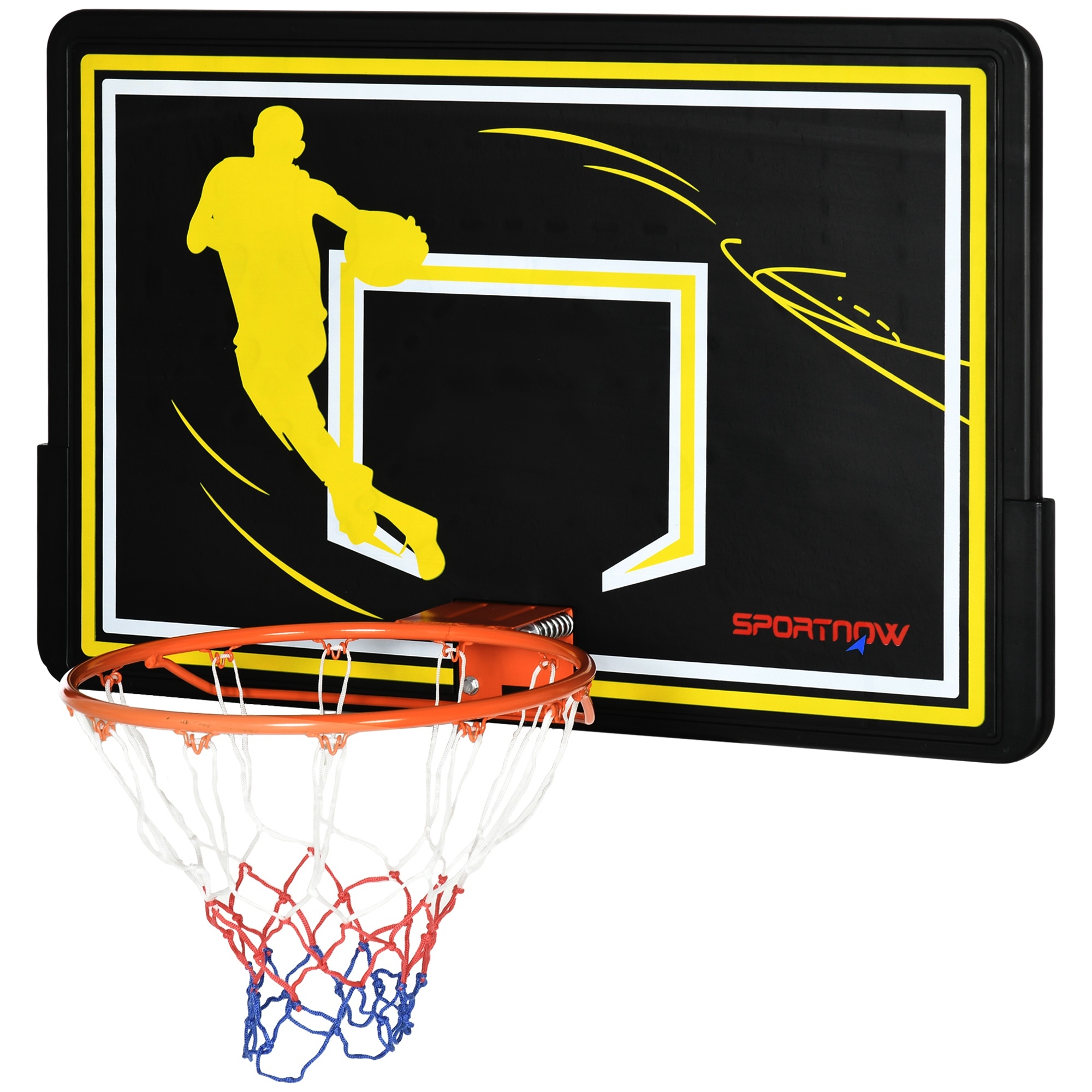 Canestro basket per bambini e adulti da indoor e outdoor in acciaio e pe, 110x90x70 cm, nero e giallo - 