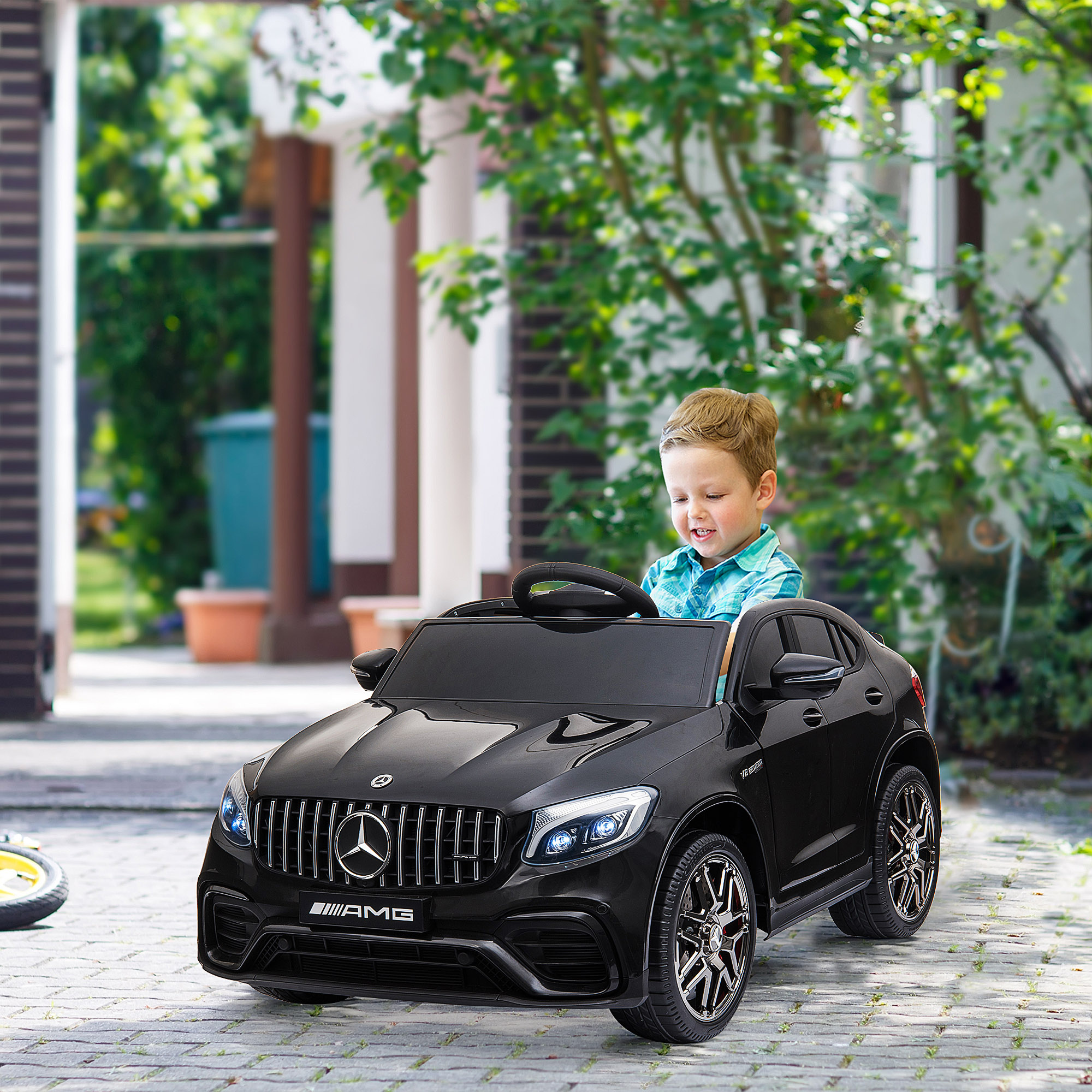 Macchina elettrica per bambini 3-5 anni mercedes con cintura di sicurezza e telecomando, nero - 
