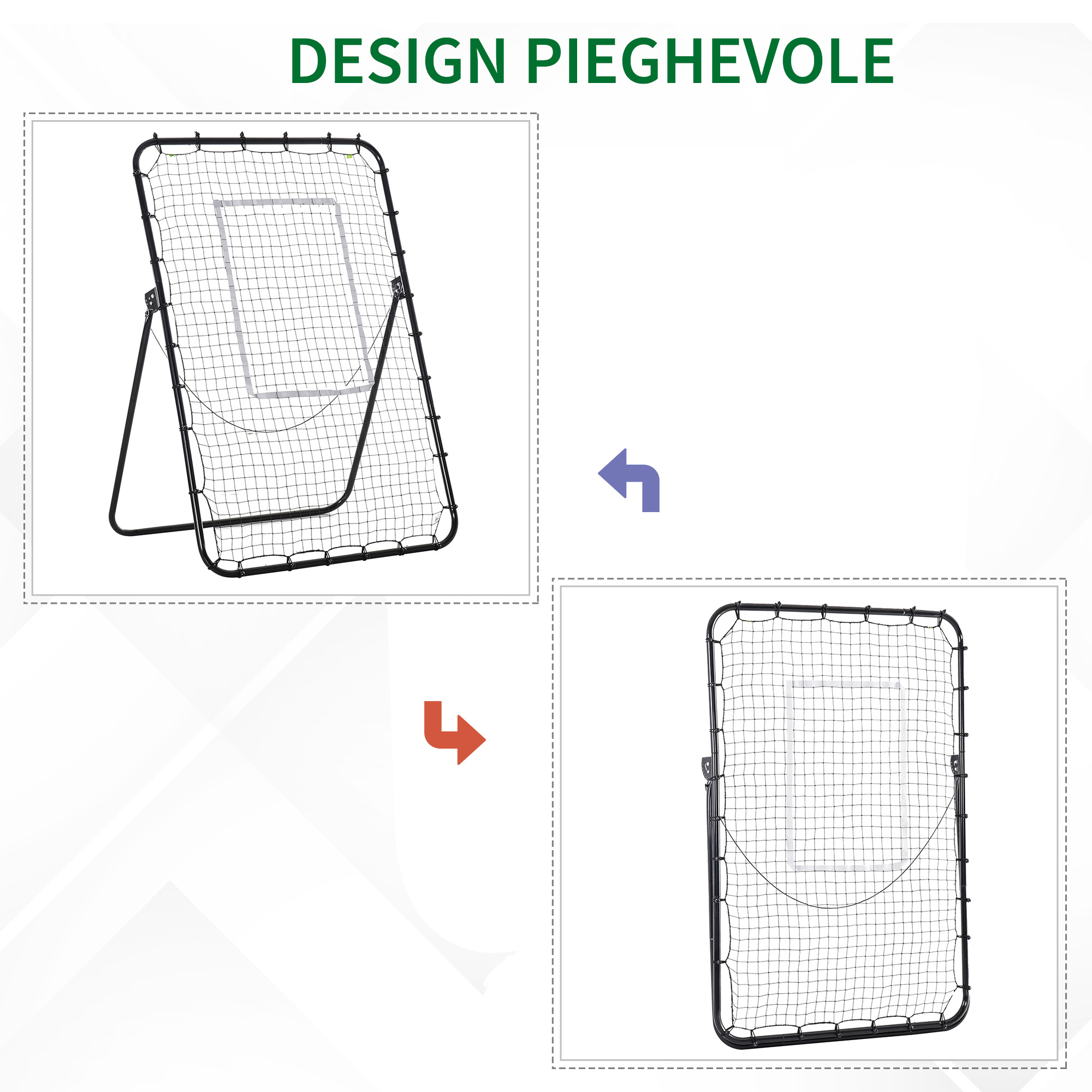 Rete da calcio rebounder pieghevole con bersaglio, altezza e angolazione regolabili, metallo e pe, 123x73x178.5cm, nero - 