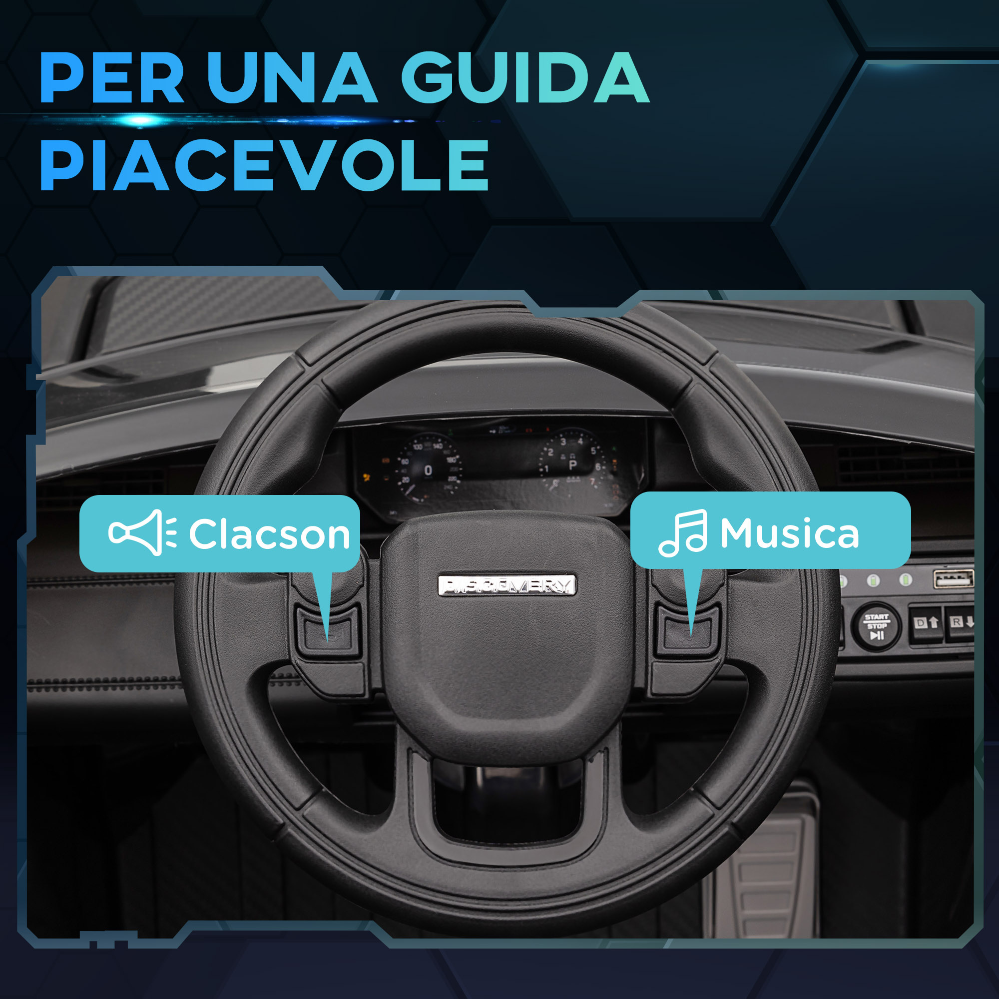 Macchina elettrica per bambini a licenza land rover con fari, clacson e cintura,106x65.5x51 cm, nero - 