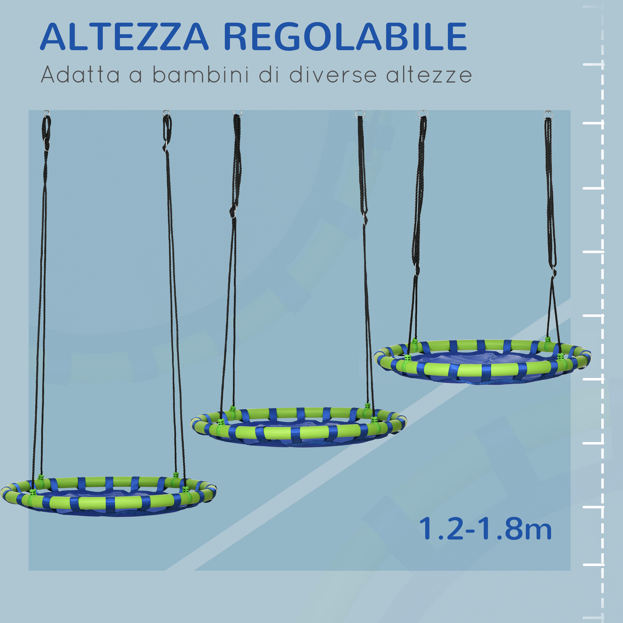 Altalena per bambini da 3-8 anni da giardino ø100cm e corde regolabili, blu - 