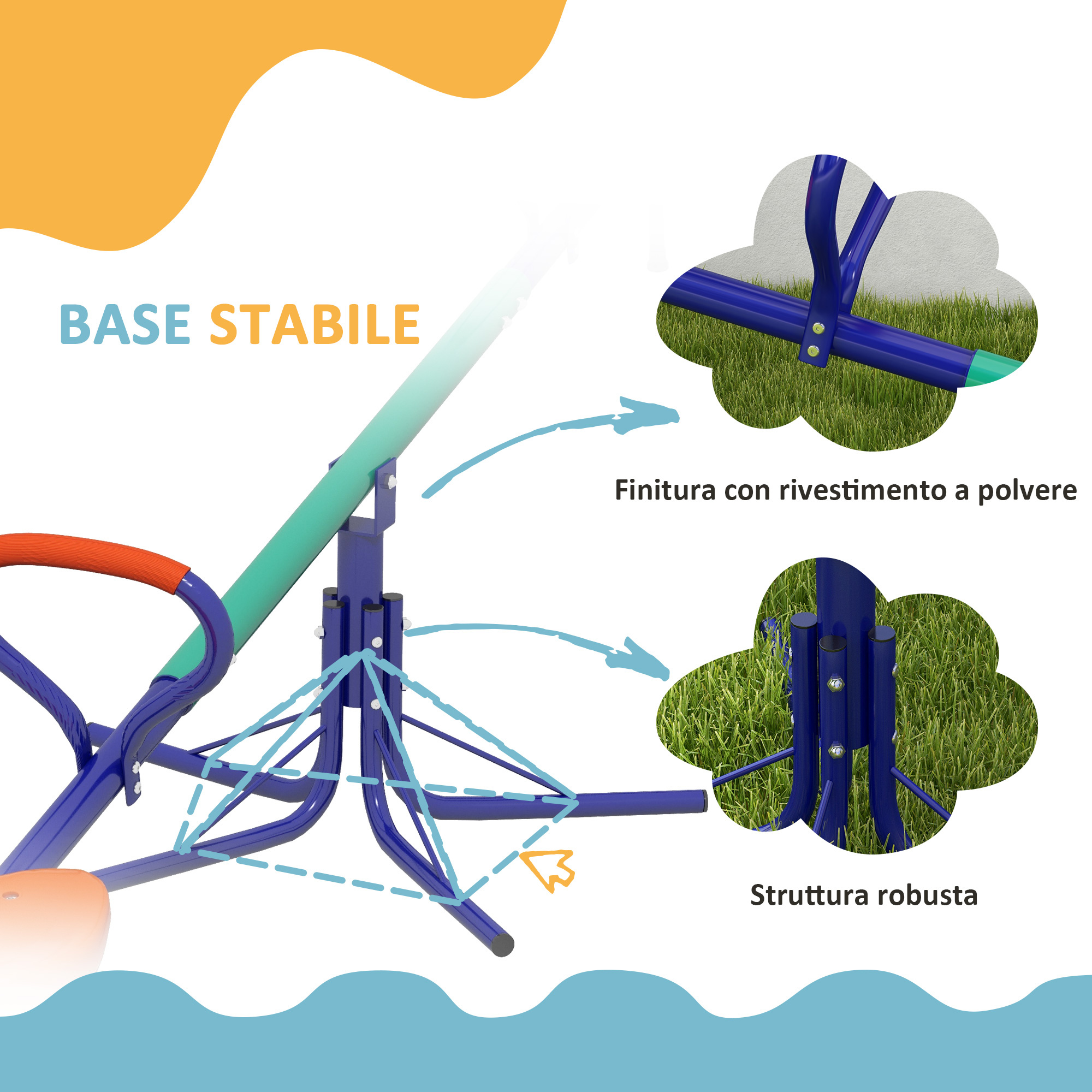 Altalena a bilico per bambini 3-8 anni con rotazione a 360°, in acciaio e pp, 192x60x60 cm - 