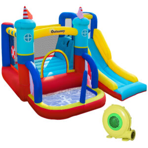 Castello gonfiabile 4 in 1 bimbi 3-8 anni, scivolo e piscina, 265x260x200cm - 