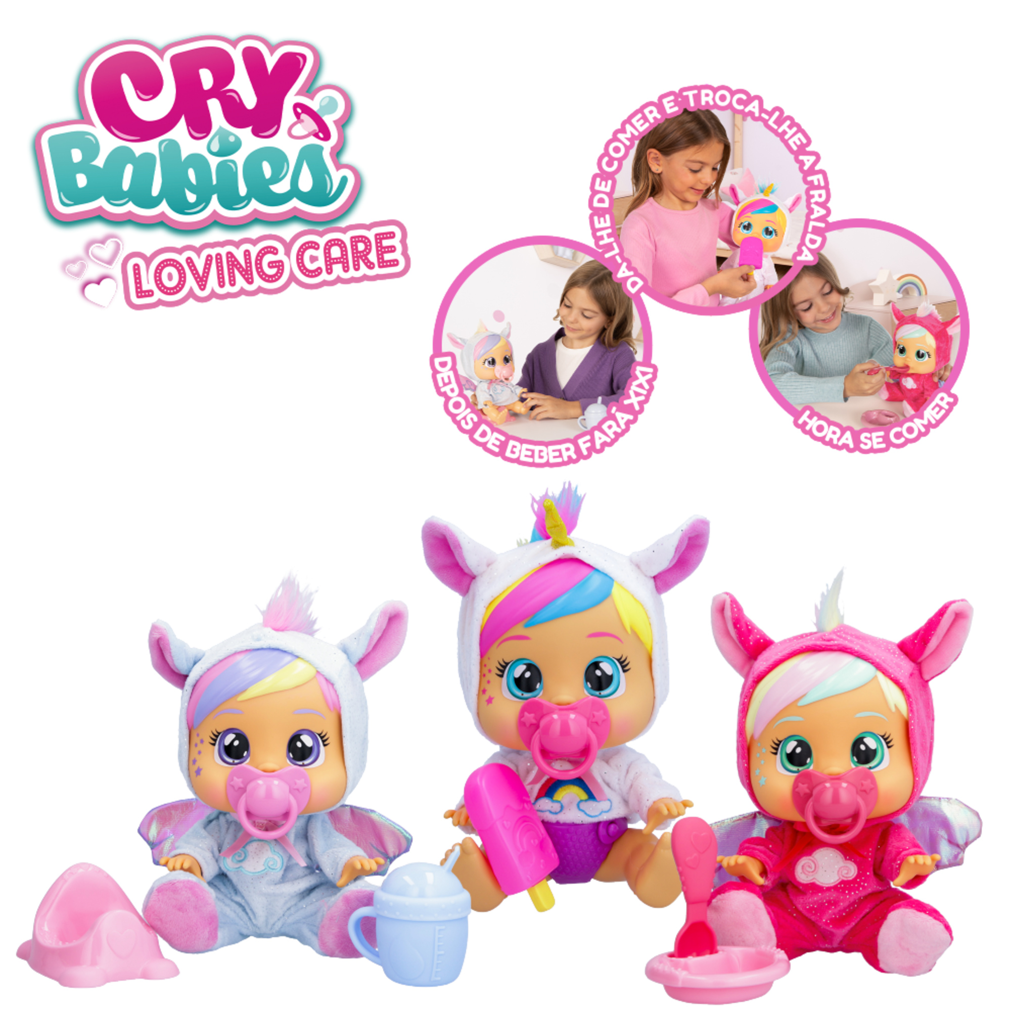 Cry babies loving care dreamy, jenna e hannah, bambola singola assortita con 3 accessori ciascuna, piangono lacrime vere - CRY BABIES
