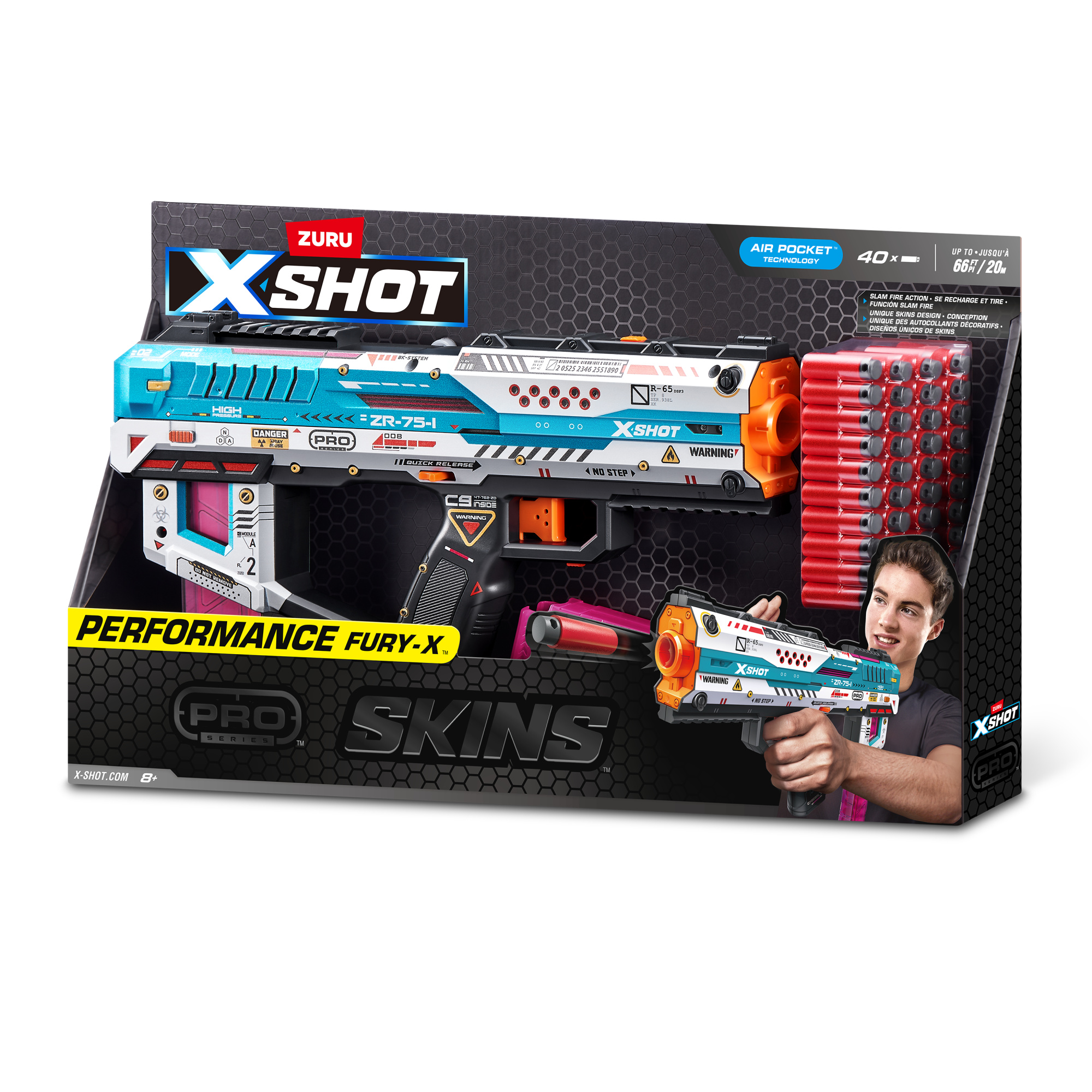 Xshot skins pro s1 fury-x blaster - pistola dart 40 dardi - X-SHOT