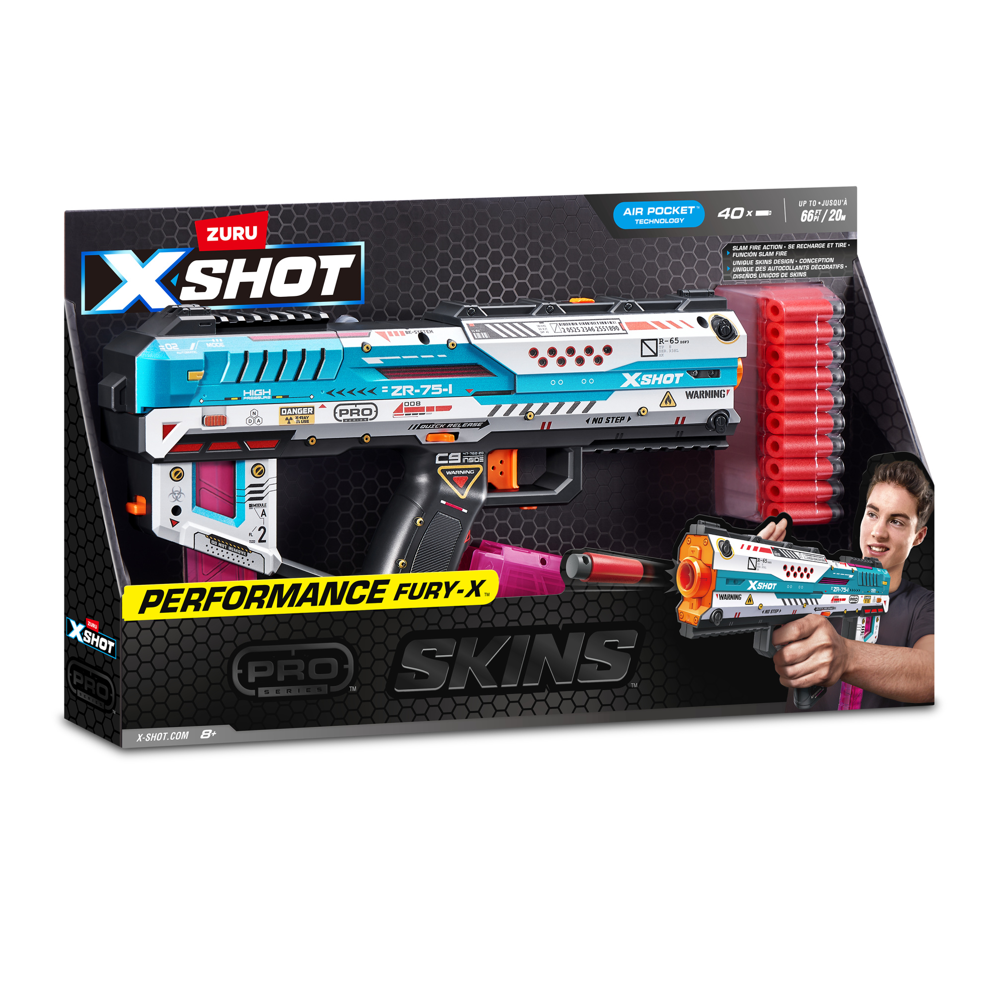 Xshot skins pro s1 fury-x blaster - pistola dart 40 dardi - X-SHOT