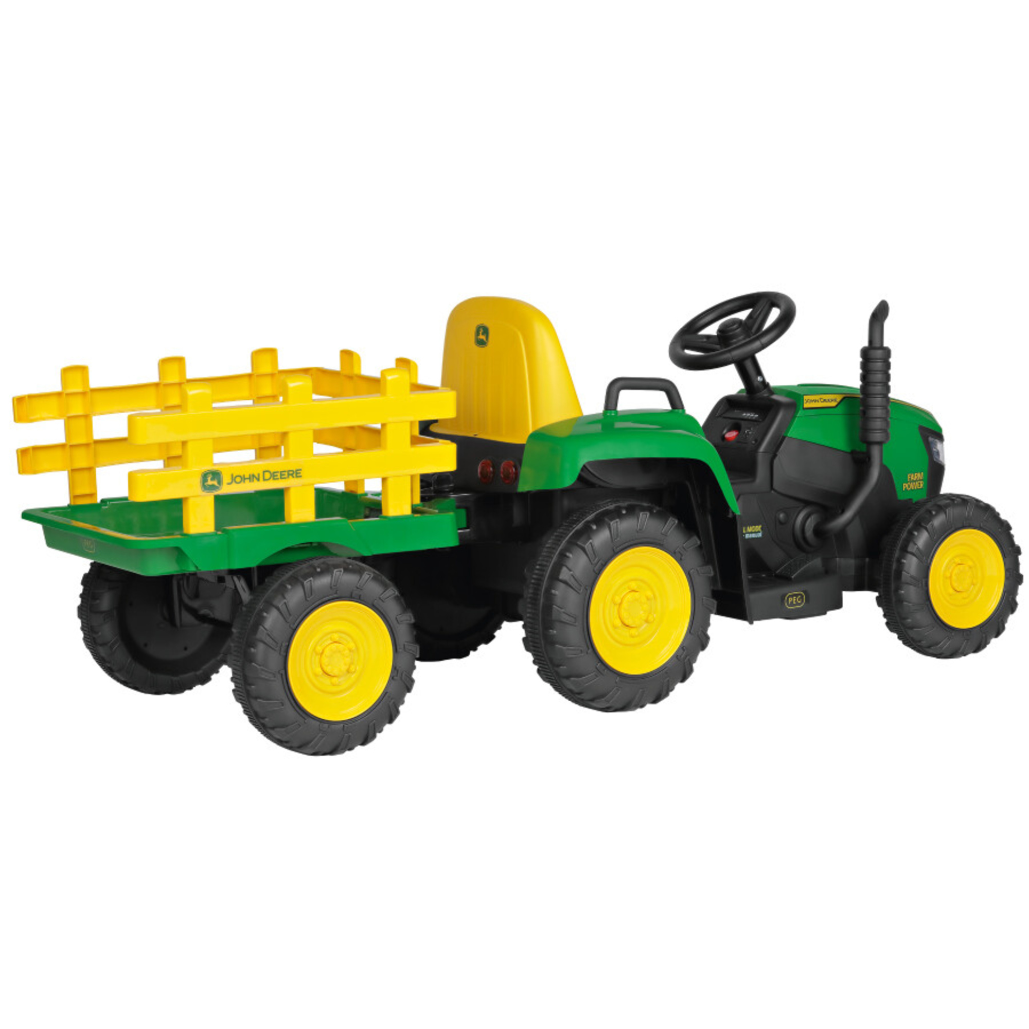 John deere farm power trattore elettrico 12v con rimorchio e radiocomando - Peg Perego