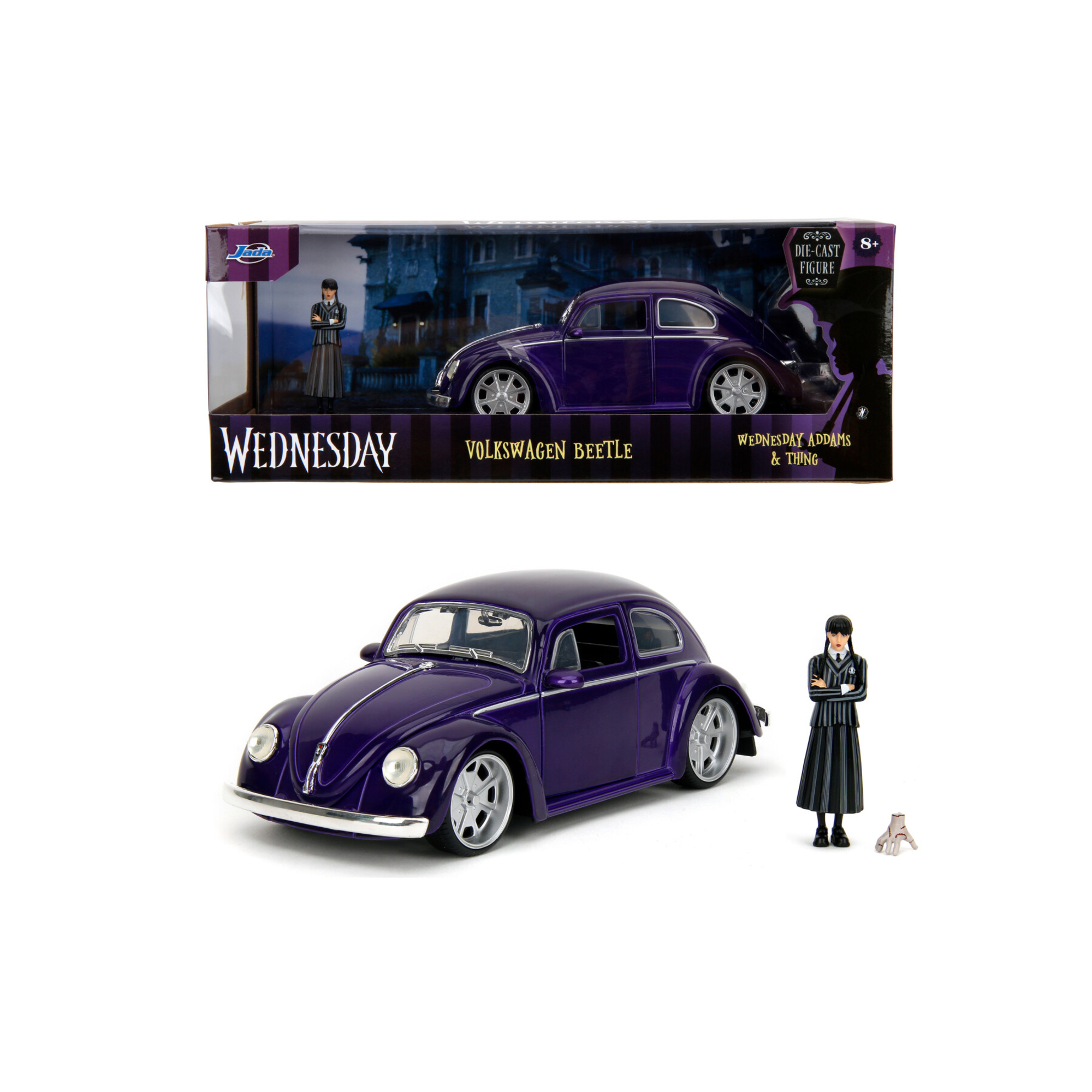 Jada toys - wednesday volkswagen beetle, +8 anni, in scala 1:24, die-cast, incluso personaggio di mercoledì e mano - INVINCIBLE HEROES, MERCOLEDI