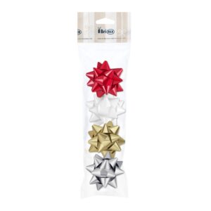 Confezione 4 stelle decorative - rosso, bianco, oro, argento - 