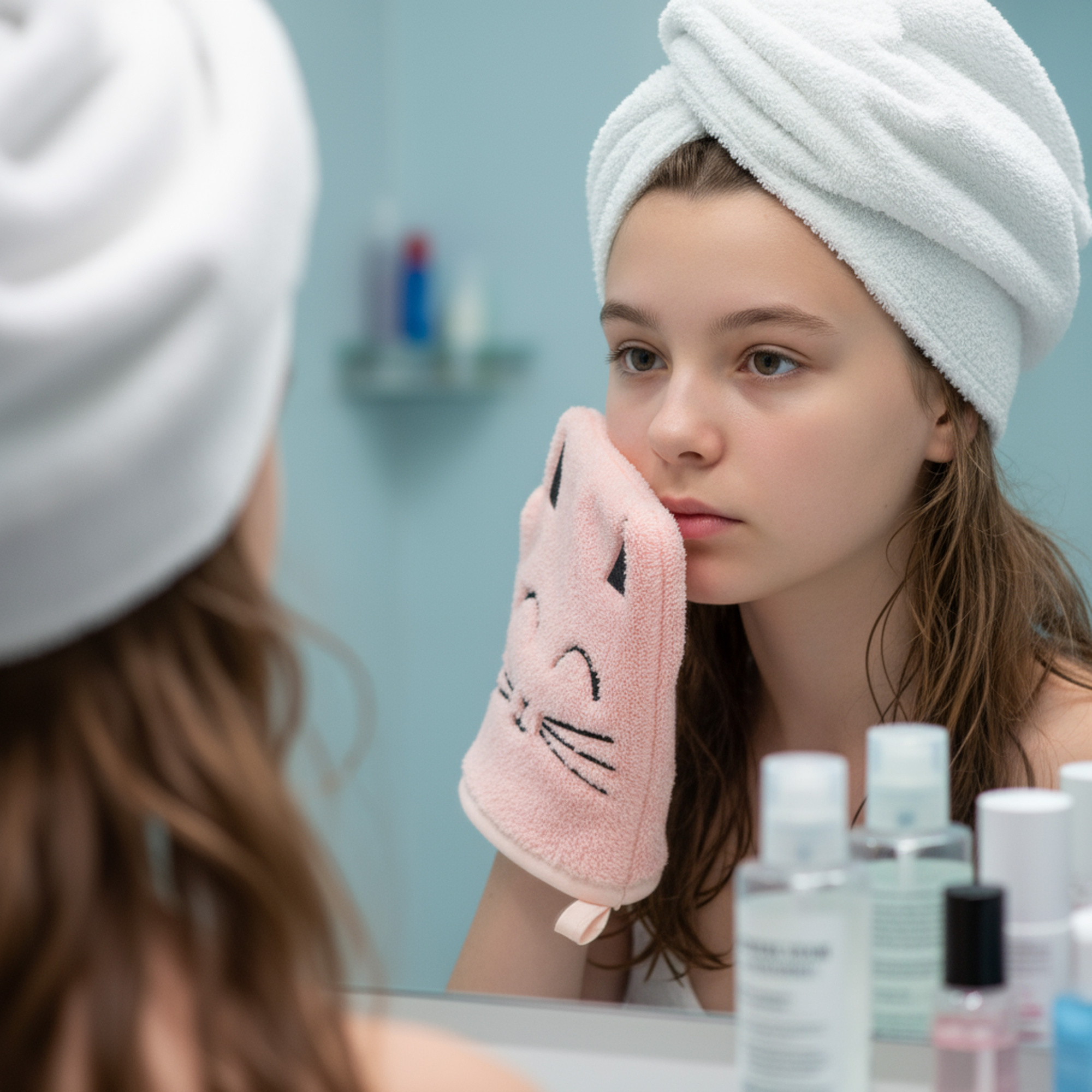 Guanto struccante gattino – microfibra delicata, assortita in 2 colori - IBS