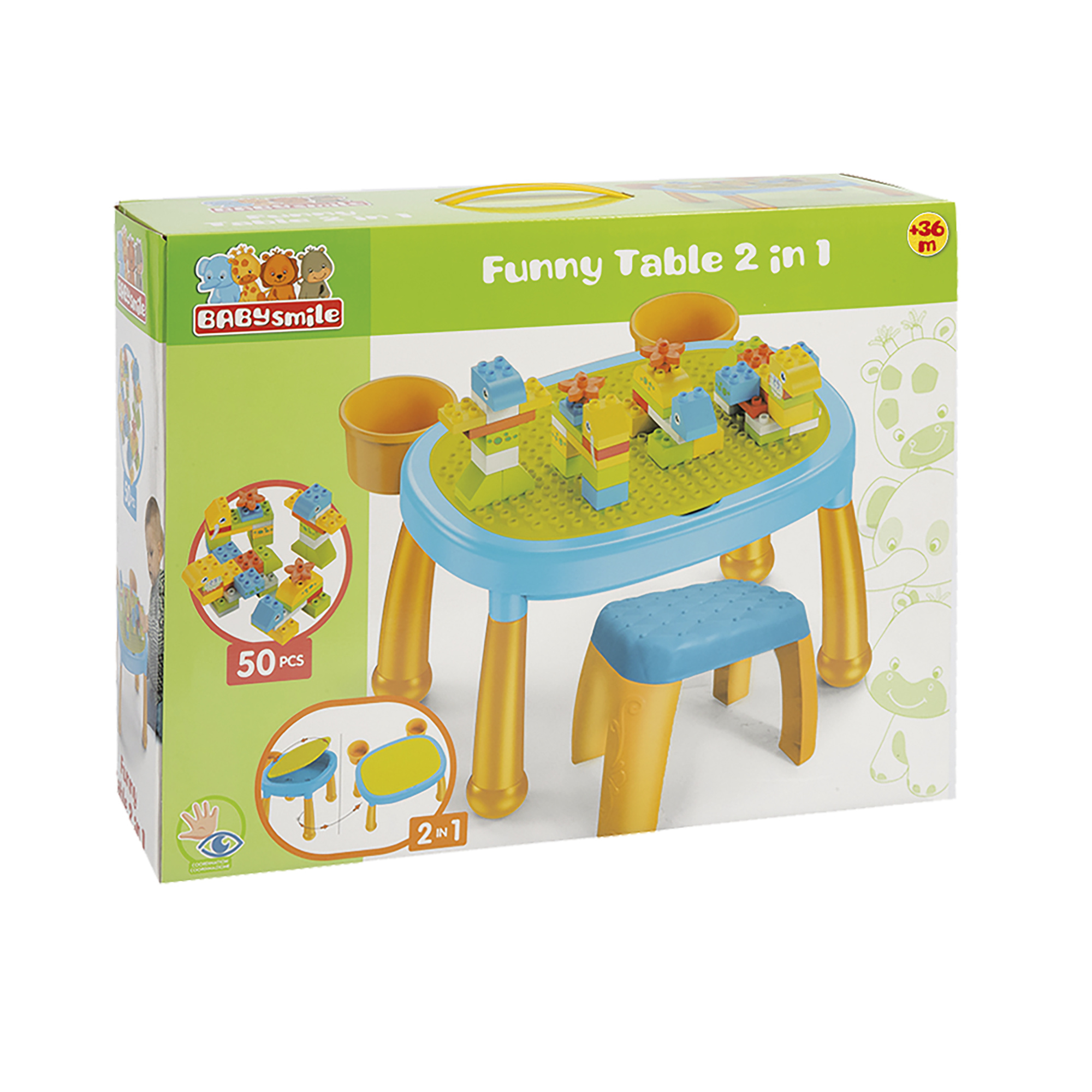 Tavolino gioco bambini 2 in 1 con 50 mattoncini e sgabello - BABY SMILE