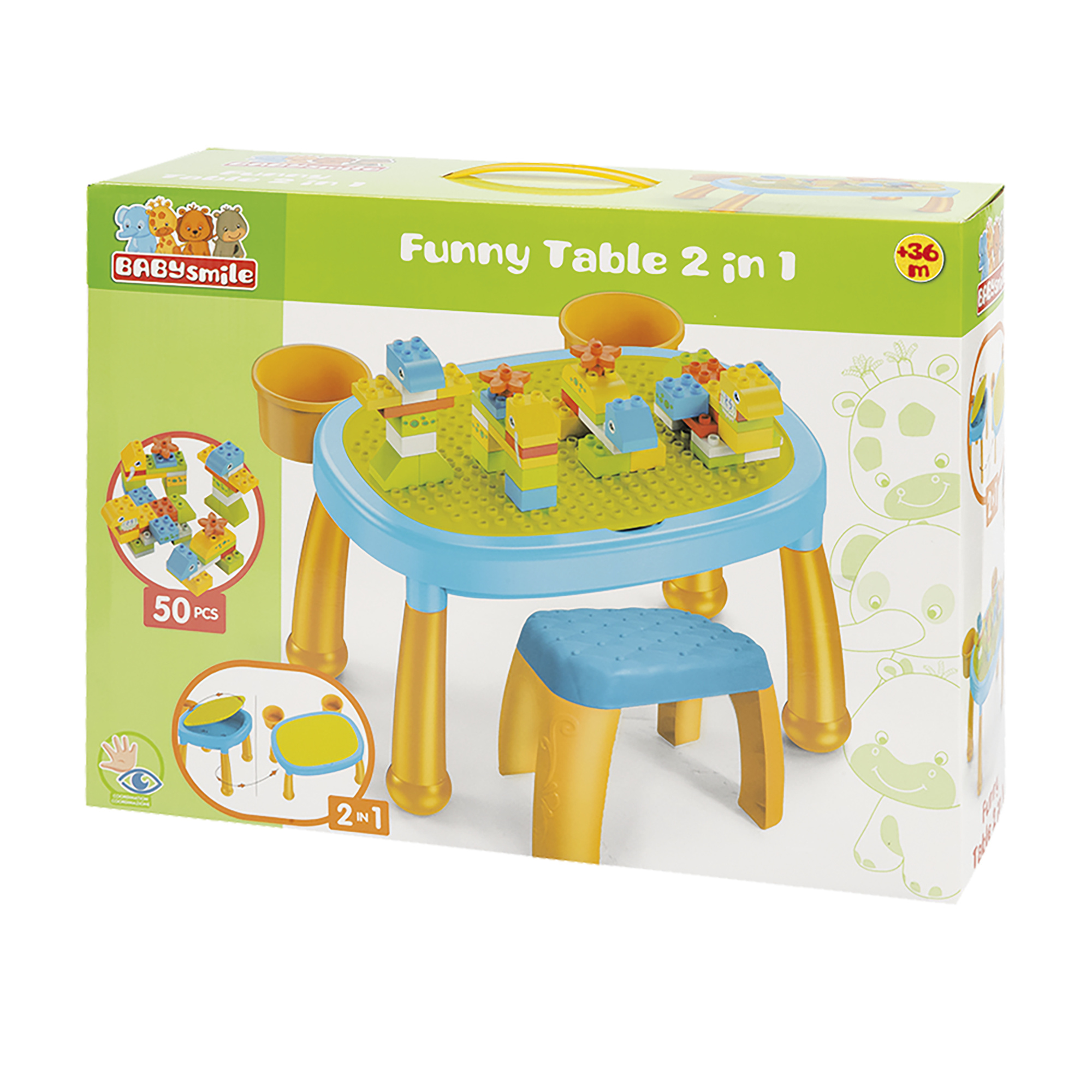 Tavolino gioco bambini 2 in 1 con 50 mattoncini e sgabello - BABY SMILE