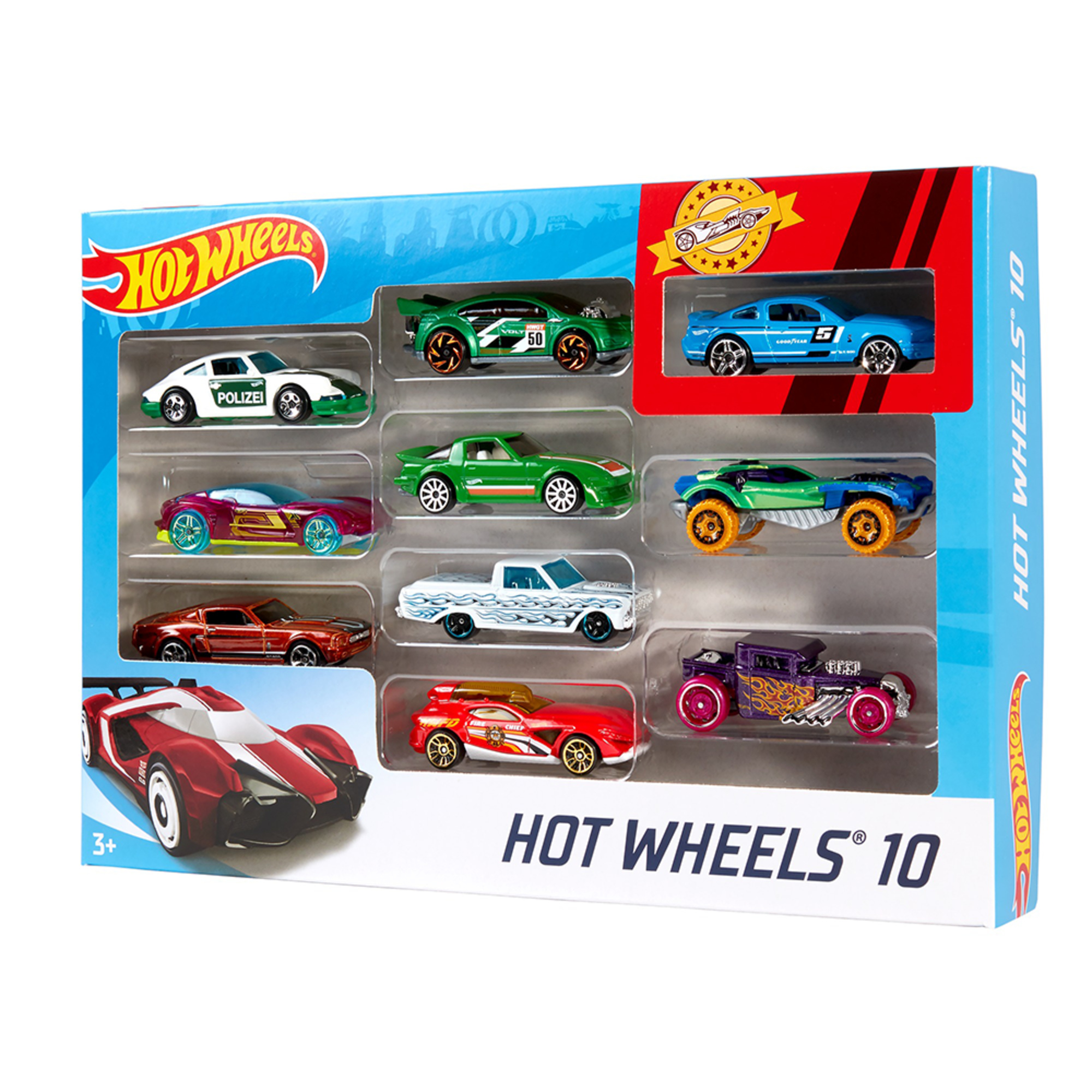 Hot wheels- confezione da 10 macchinine in scala 1:64, veicoli assortiti con decorazioni mozzafiato, 3+anni - Hot Wheels