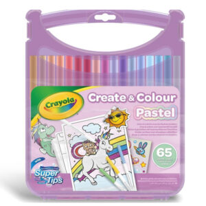 Crayola pastel valigetta rosa – set 65 pezzi con pennarelli lavabili supertips, colori assortiti pastello – attività creativa e regalo bambini 4+ - CRAYOLA