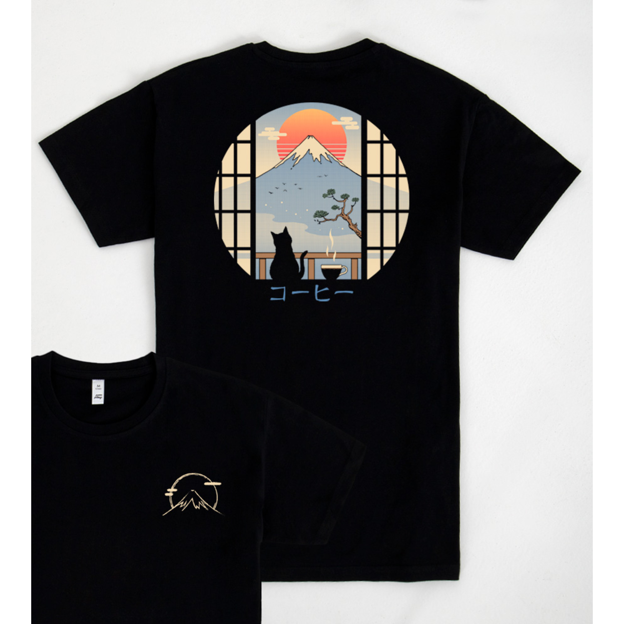 T-shirt coffe cat in mountain fuji - Pampling