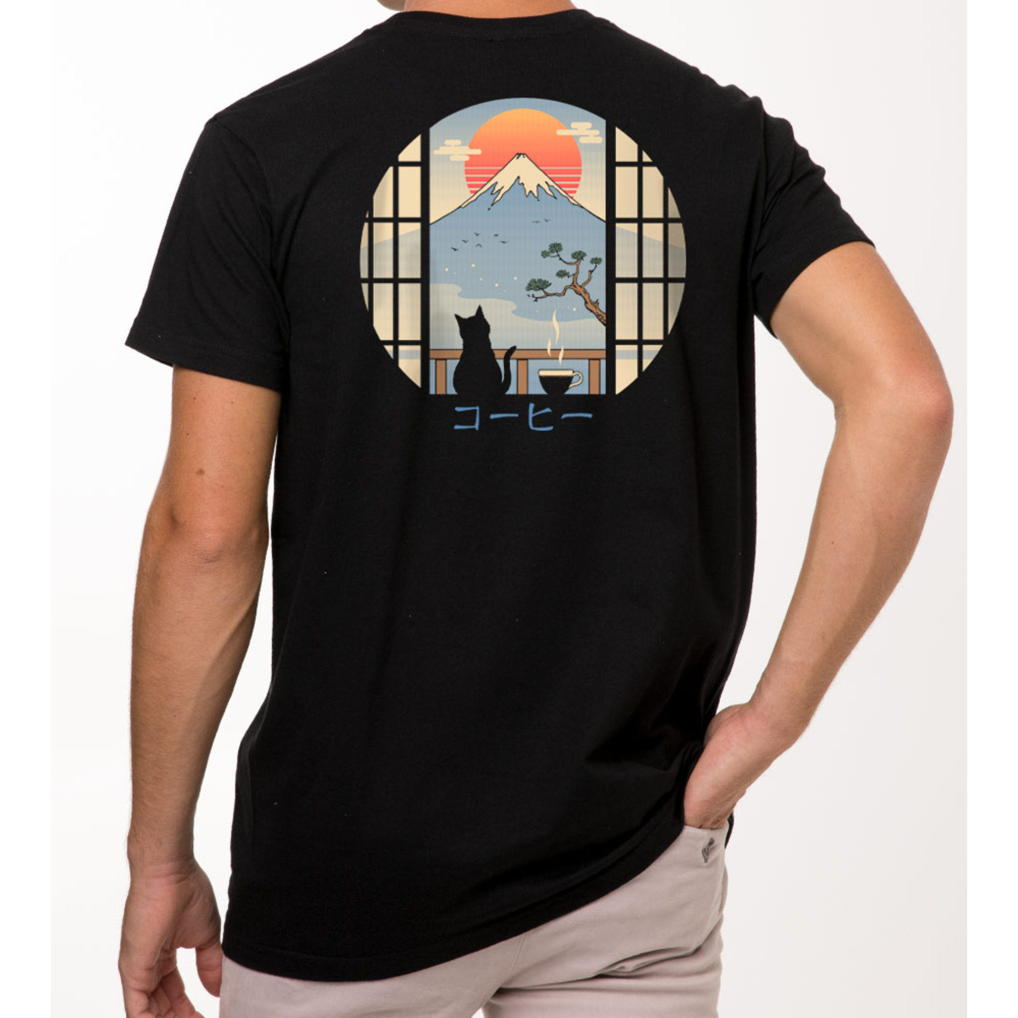 T-shirt coffe cat in mountain fuji - Pampling