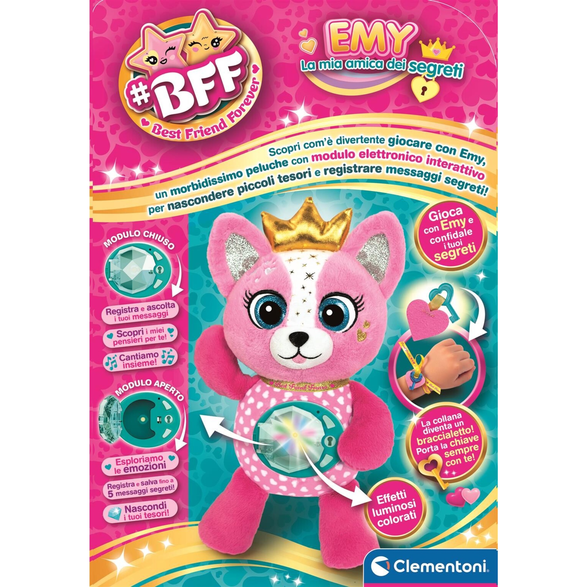 Clementoni bff - emy la mia amica dei segreti, dolce peluche interattivo per custodire segreti - CLEMENTONI