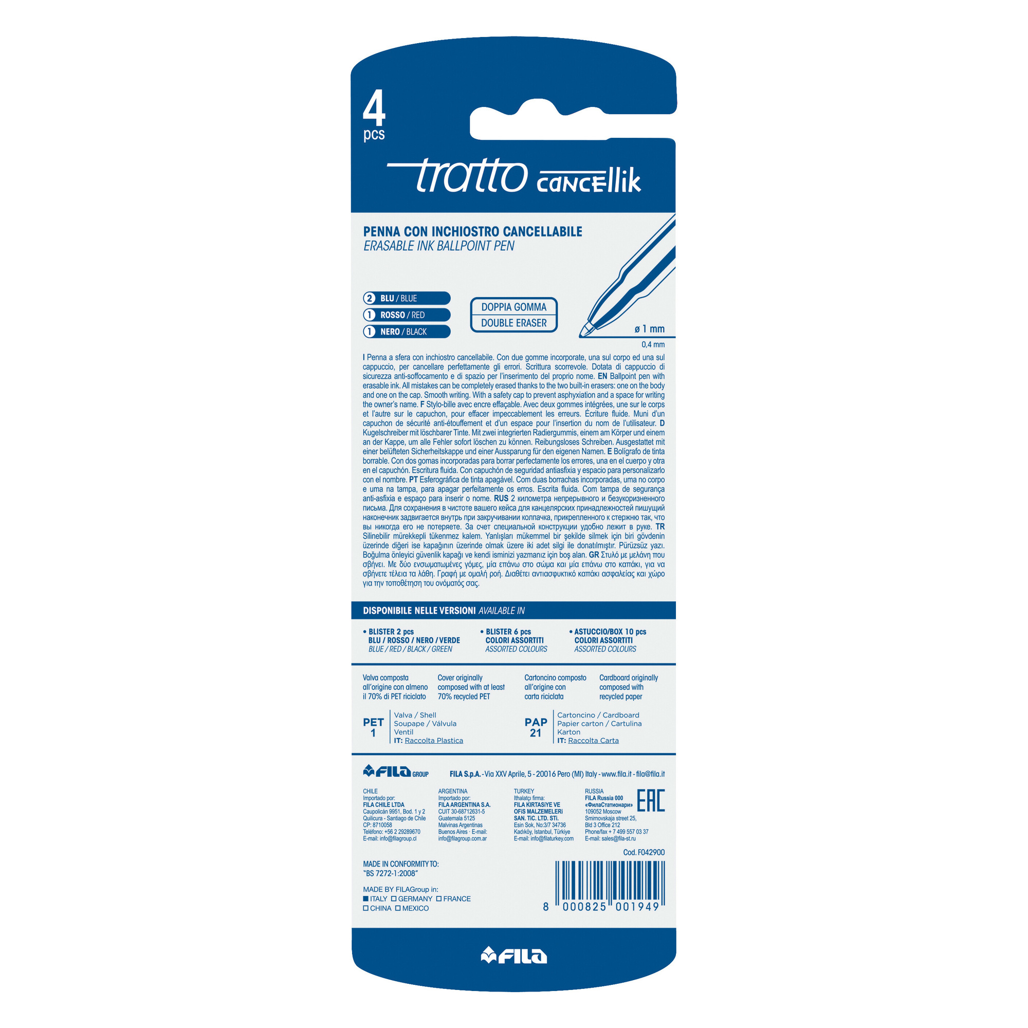 Tratto cancellik - penna cancellabile conf. 4 pz - colori assortiti - GIOTTO