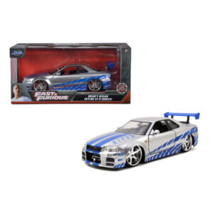 Jada nisan skyline gt-r r34 argento, scala 1:24, cm 19, porte apribili, ruota libera - INVINCIBLE HEROES