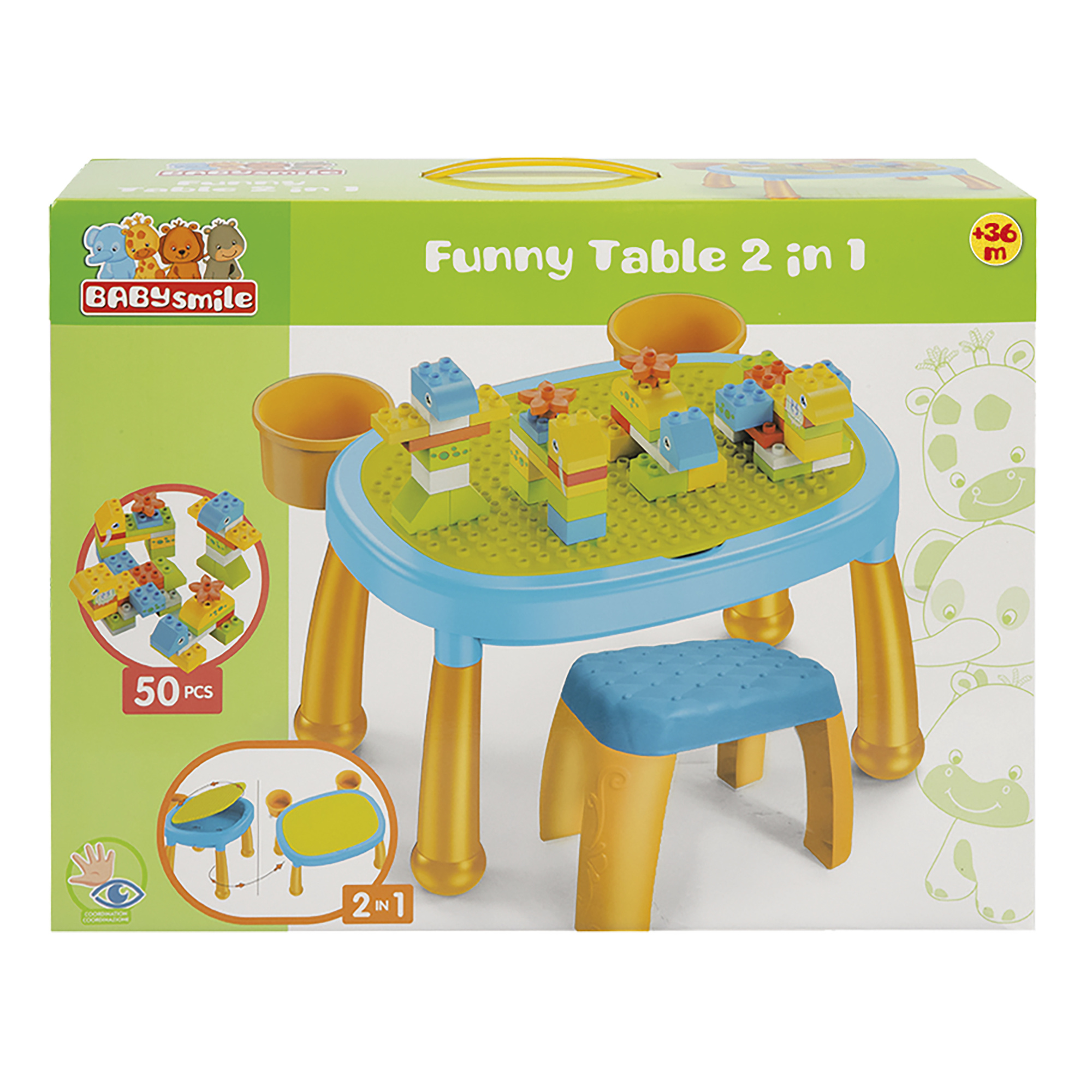 Tavolino gioco bambini 2 in 1 con 50 mattoncini e sgabello - BABY SMILE