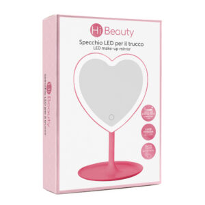 Specchio led trucco cuore – rosa, luce bianca, touch dimmer, base accessori - IBS