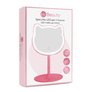 Specchio led trucco gatto – rosa, luce bianca, touch dimmer, base accessori - IBS