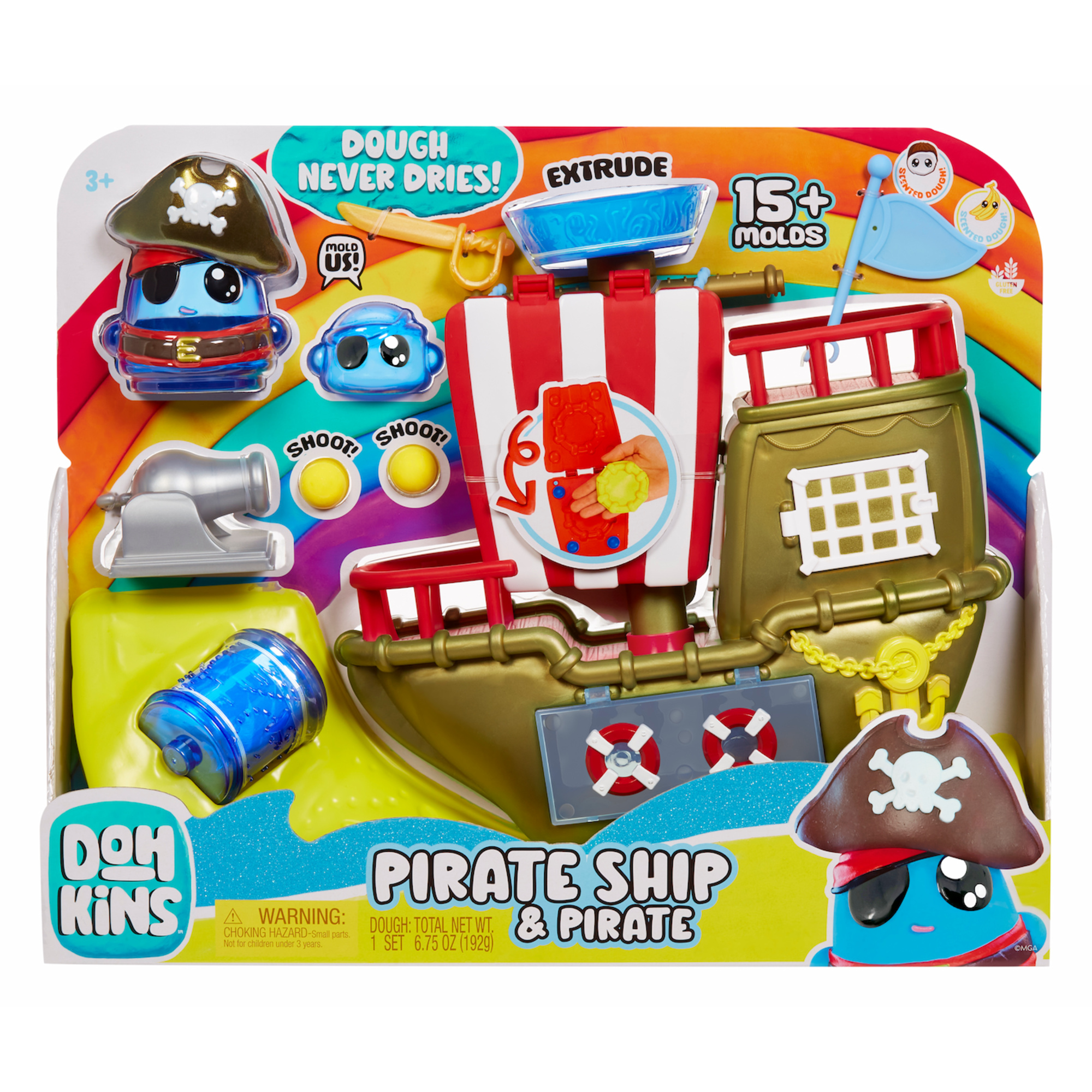 Dohkins pirate ship playset & pirate - l'impasto non si asciuga mai, senza glutine, per collezionisti e bambini - età 3 anni+ - DOHKINS