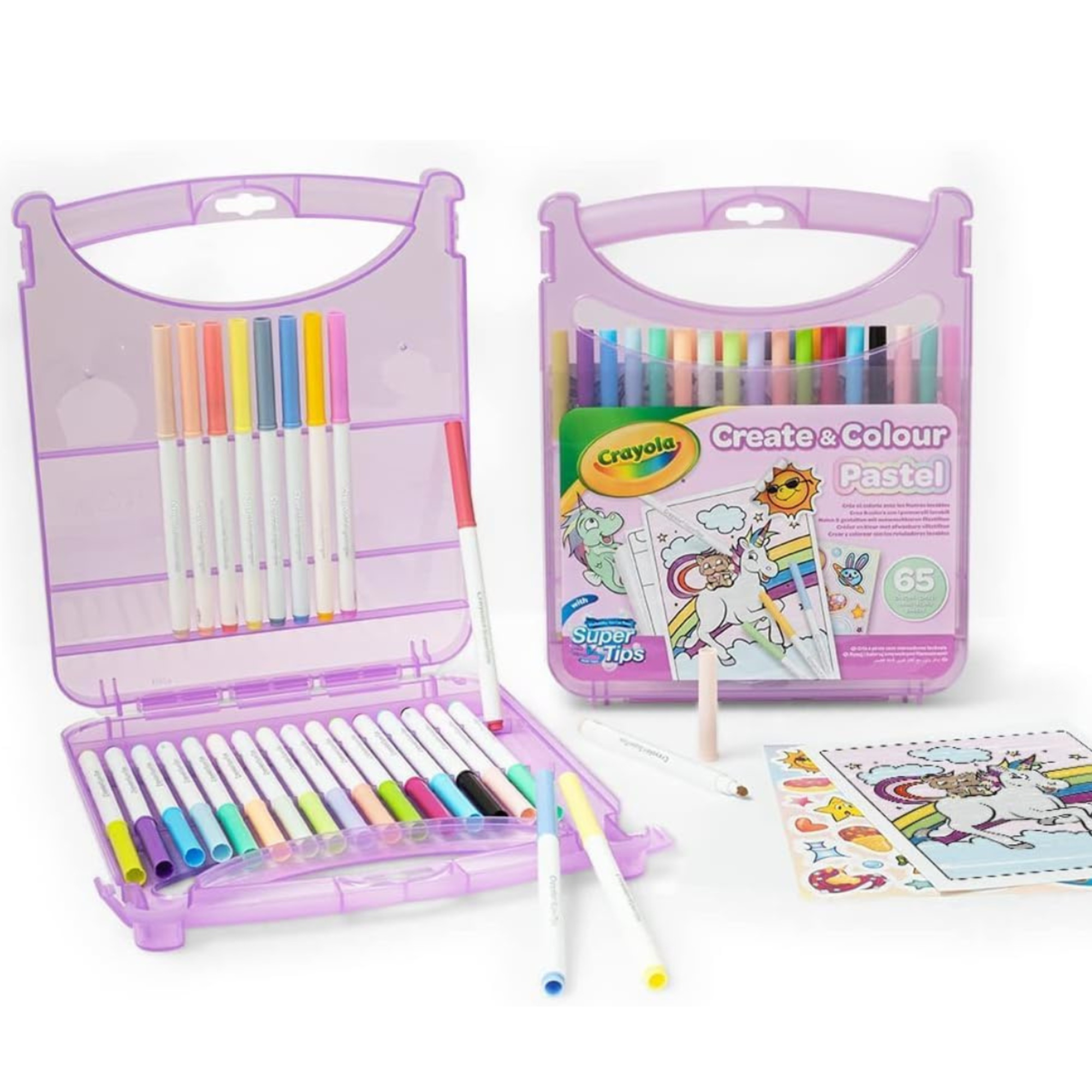 Crayola pastel valigetta rosa – set 65 pezzi con pennarelli lavabili supertips, colori assortiti pastello – attività creativa e regalo bambini 4+ - CRAYOLA