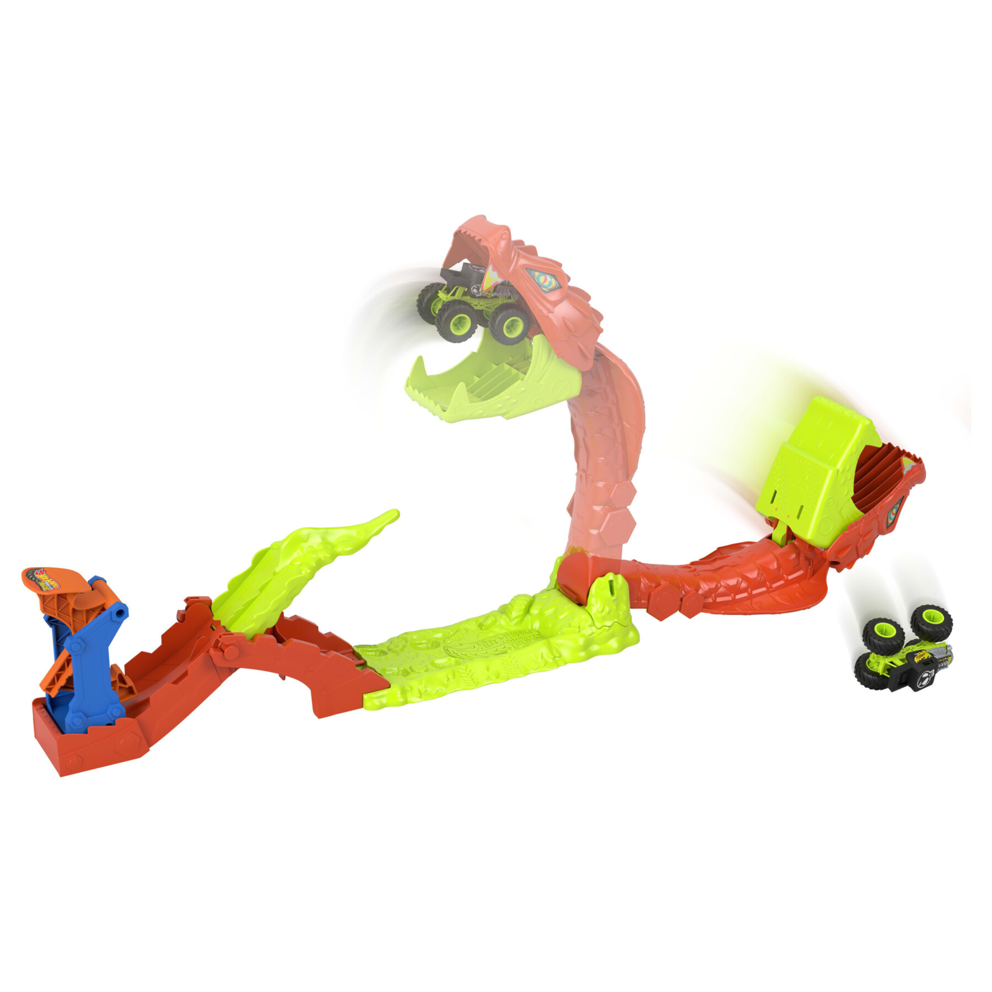Hot wheels monster trucks – attacco del serpente - set pista con lanciatore e veicolo bone shaker 1:64 incluso - Hot Wheels